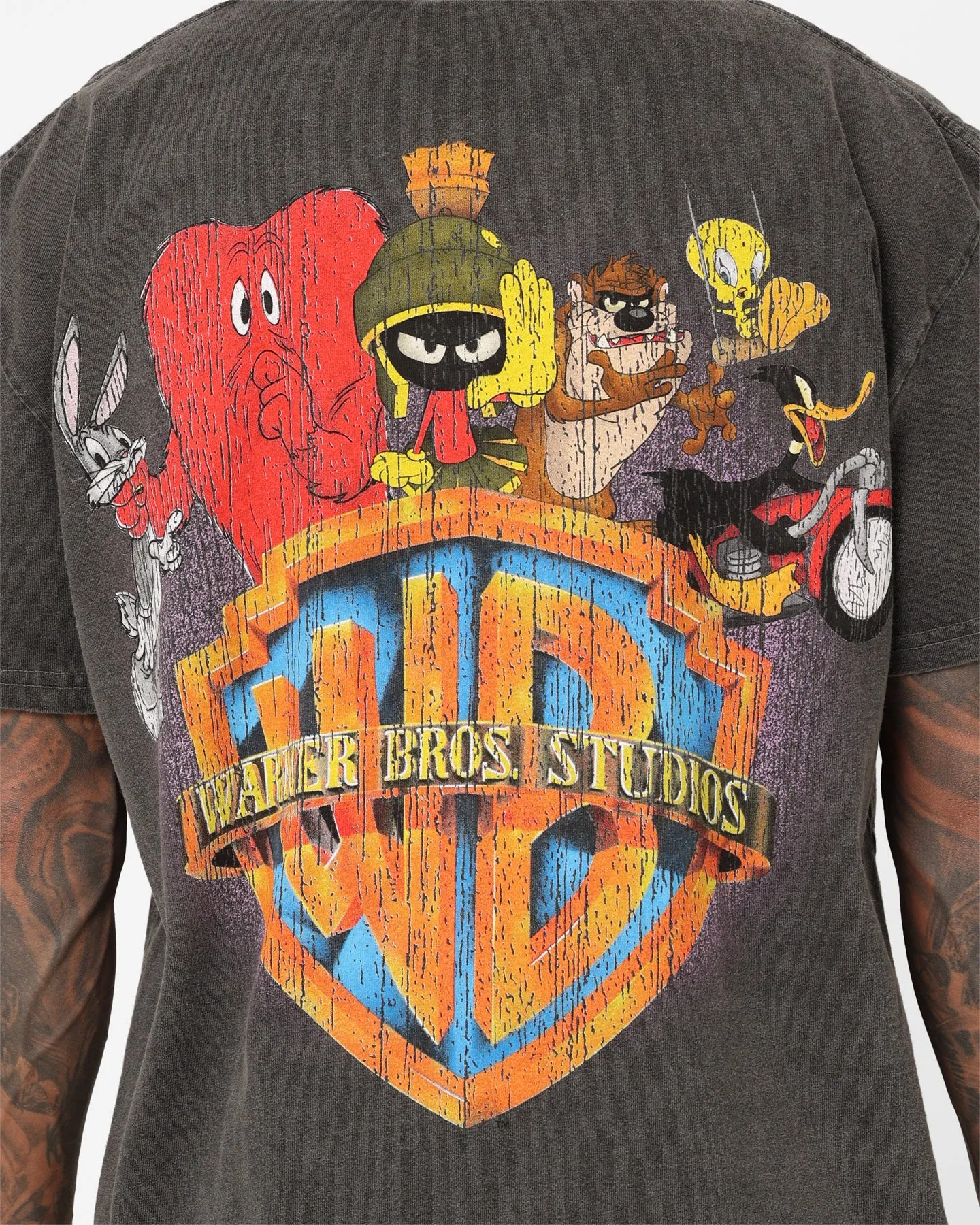 American Thrift X Warner Bros. Marvin The Martian Vintage Heavyweight T-Shirt Black Wash Gym clothing WrinkleResistant Texture