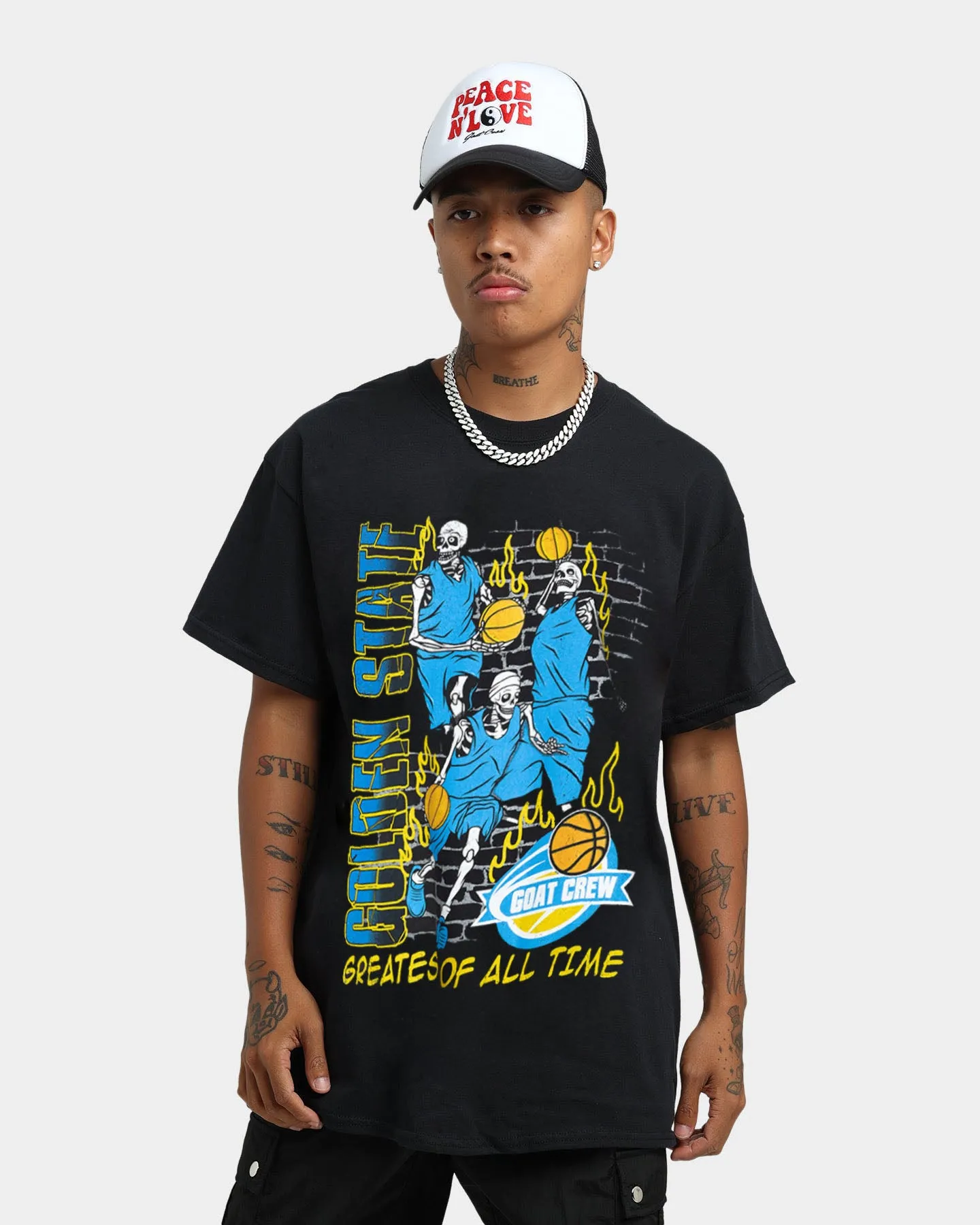 Goat Crew Golden Finals Vintage T-Shirt Washed Black Multi Panel Structure