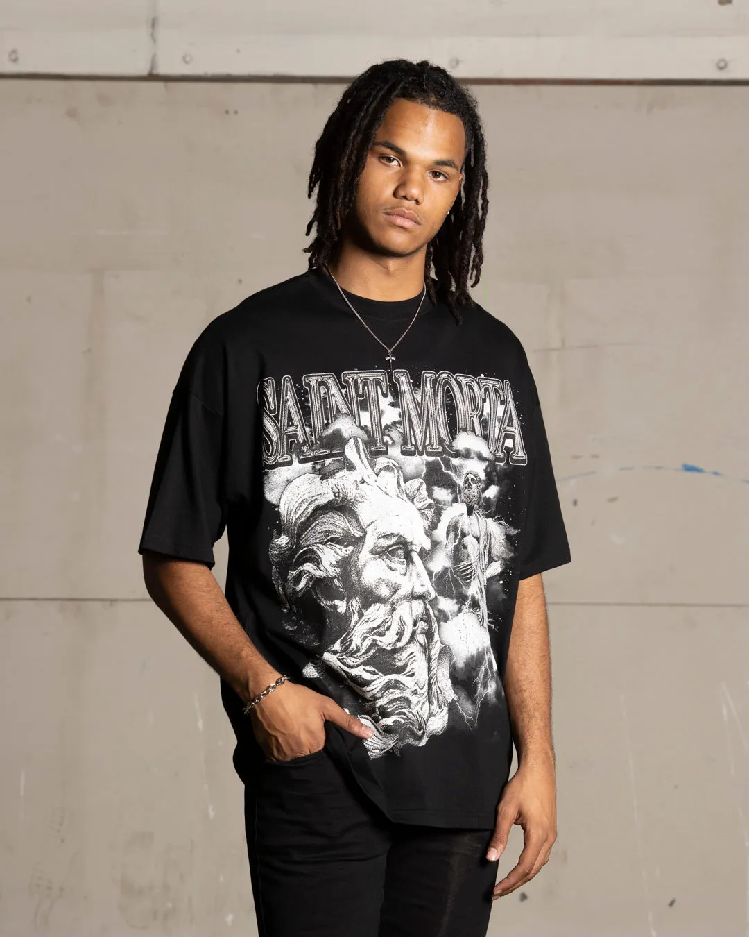 Edgy Saint Morta Zeus Boxy T-Shirt Black