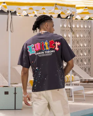 Oversized Cut Subtle Logo Placement Loiter Chaos Theory T-Shirt Charcoal