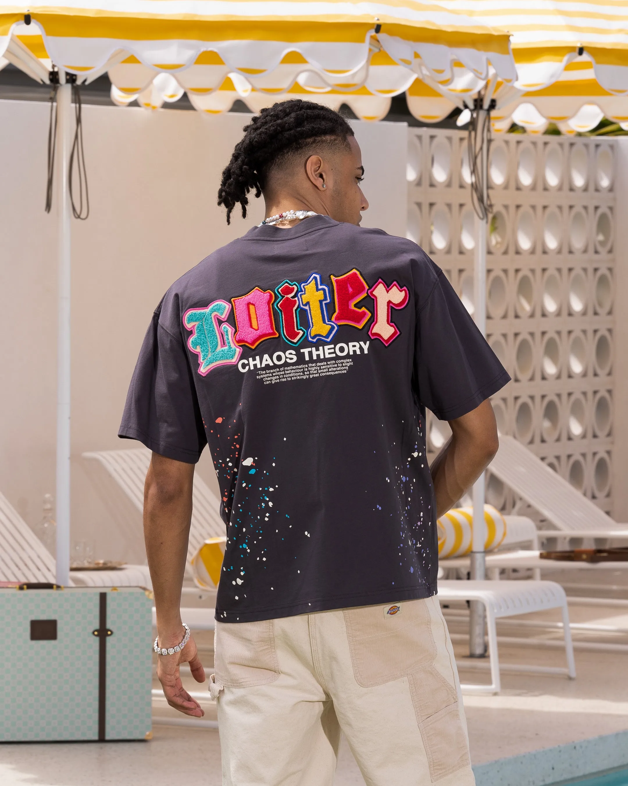 Oversized Cut Subtle Logo Placement Loiter Chaos Theory T-Shirt Charcoal