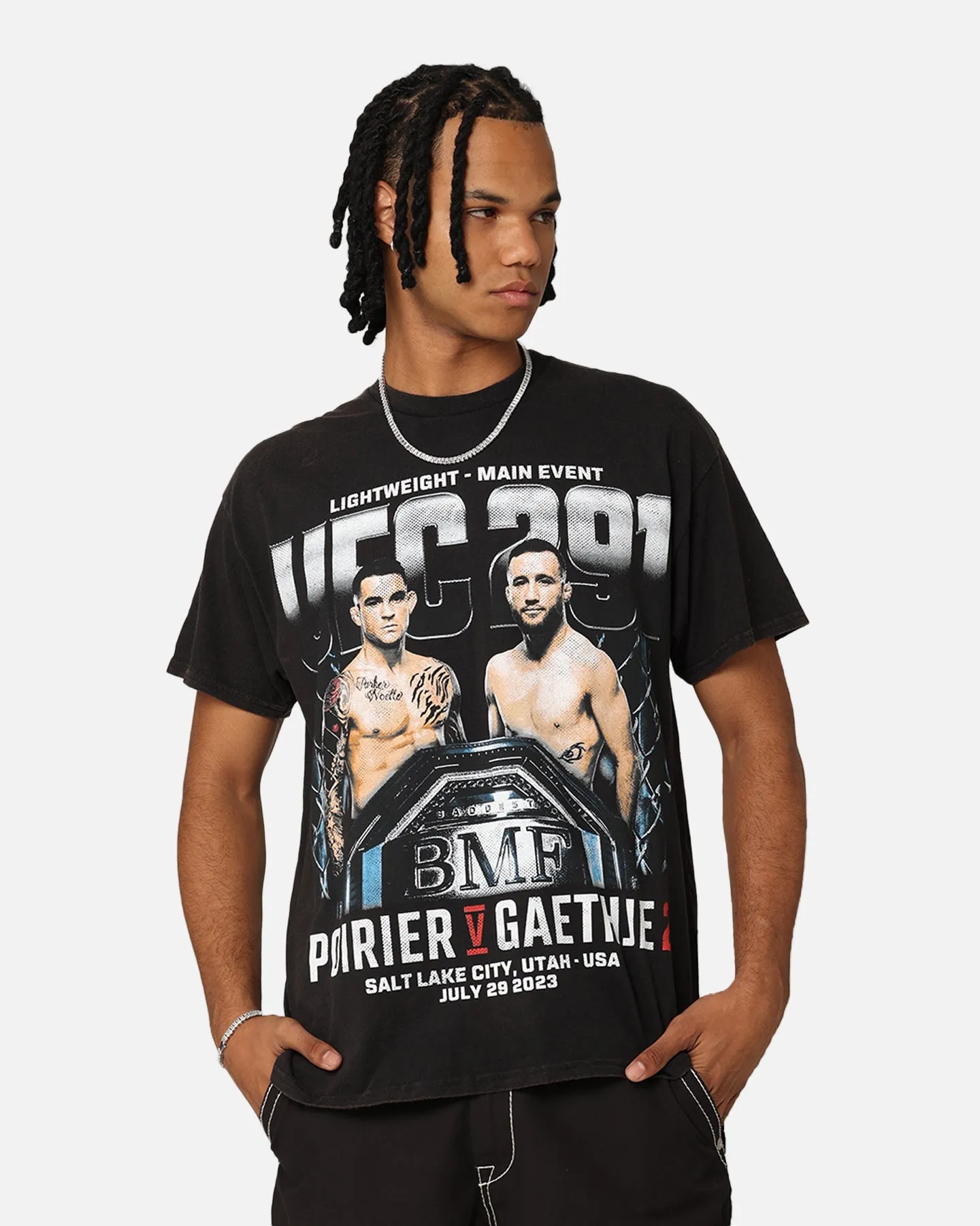 Fun Prints anniversary UFC By Goat Crew Dustin Poirier vs. Justin Gaethje BMF Fight Vintage T-Shirt Black Wash