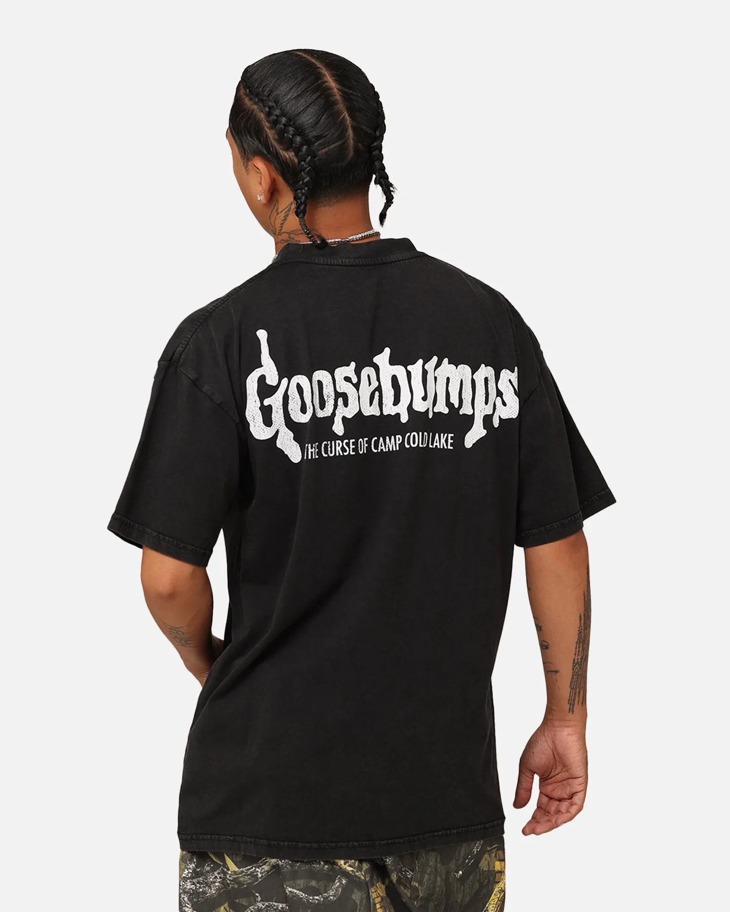 Versatile Fashion American Thrift X Goosebumps Cold Lake Vintage T-Shirt Black Wash