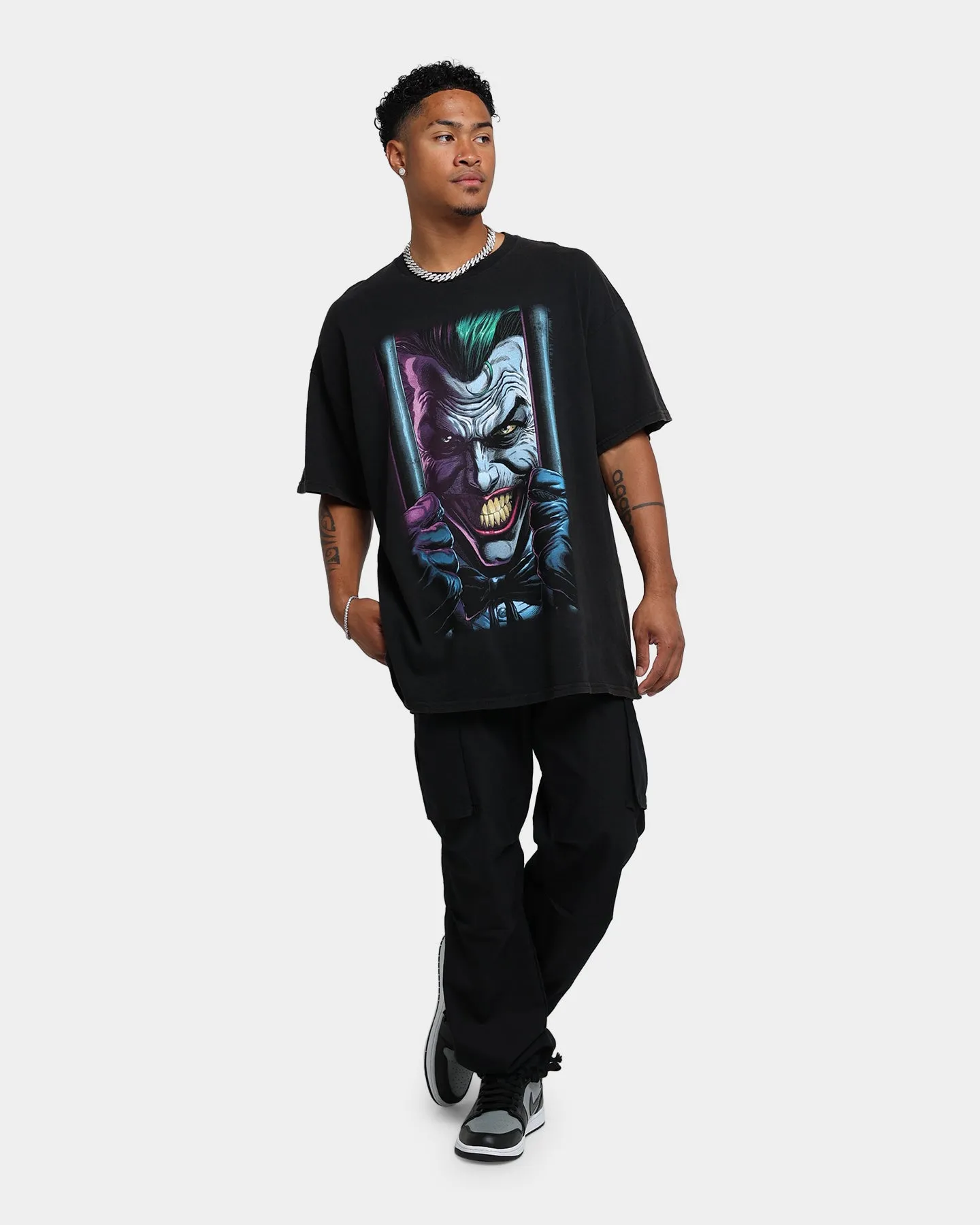 Cool Layering Street Comfort Goat Crew X Batman The Joker Vintage T-Shirt Black Wash