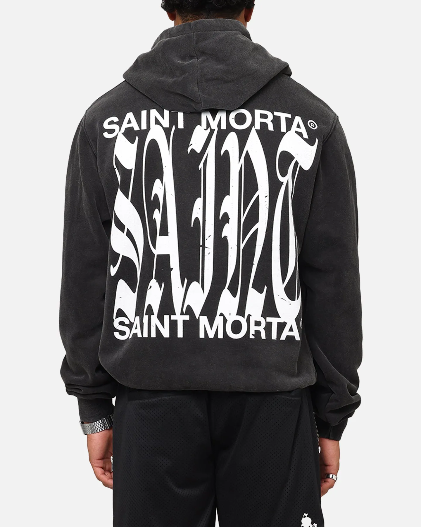 Saint Morta Ye Old Boxy Hoodie Vintage Black microfiber disabled friendly