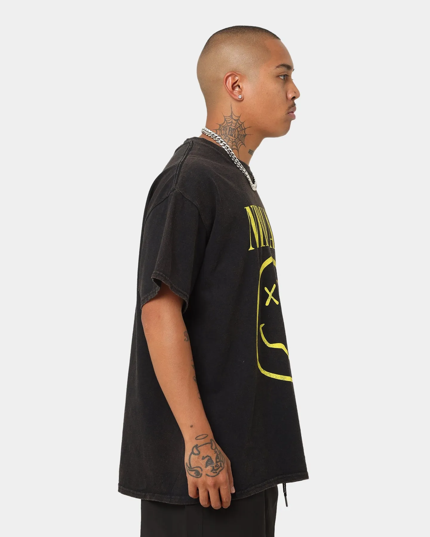 Wrinkle Resistant Finish Nirvana Smiley Vintage Tee Washed Black