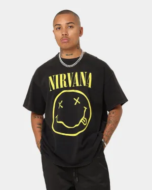 Cozy Comfort Summer Wardrobe Nirvana Smiley Vintage Tee Washed Black