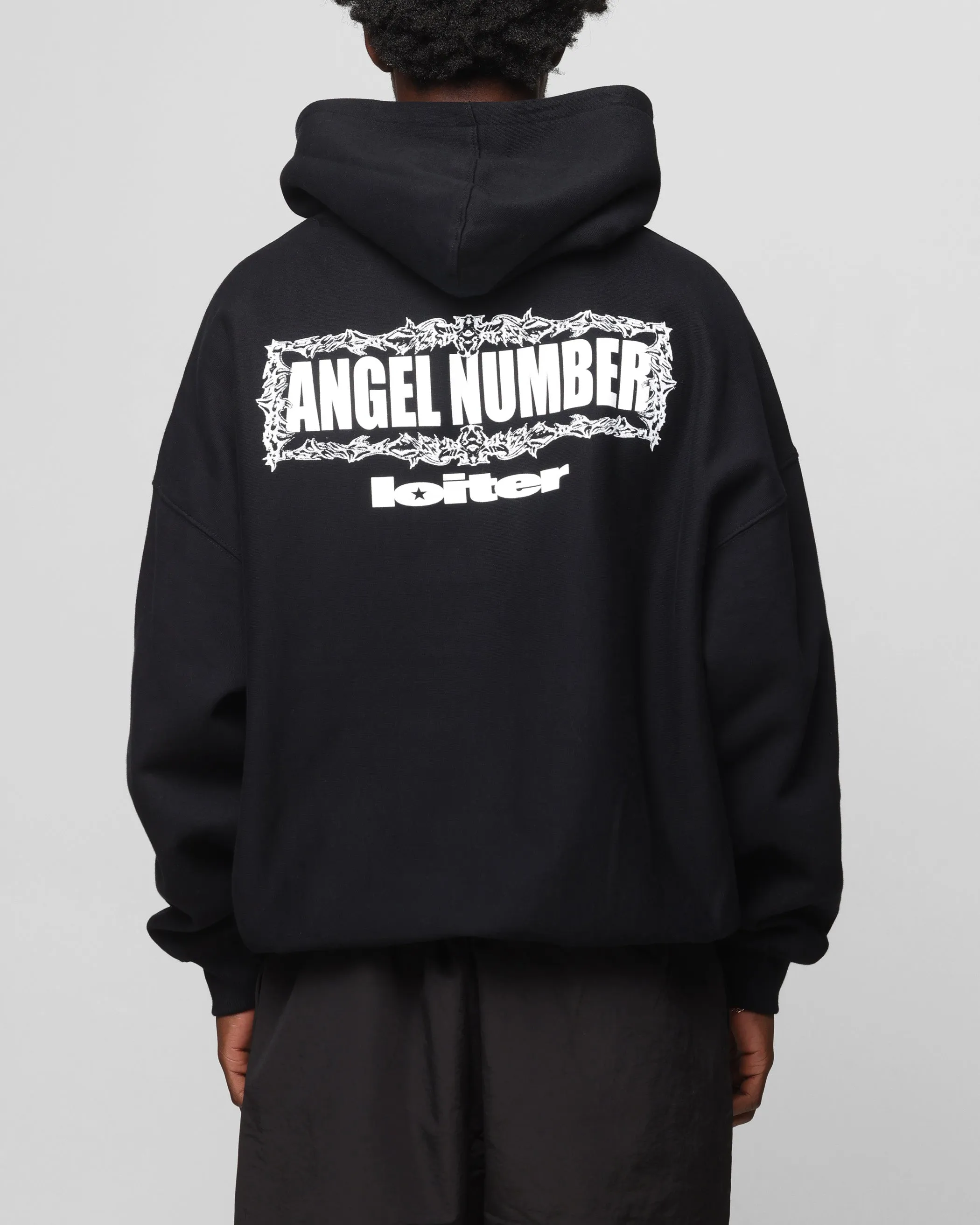 Loiter Angel Number Hoodie Black disabled friendly