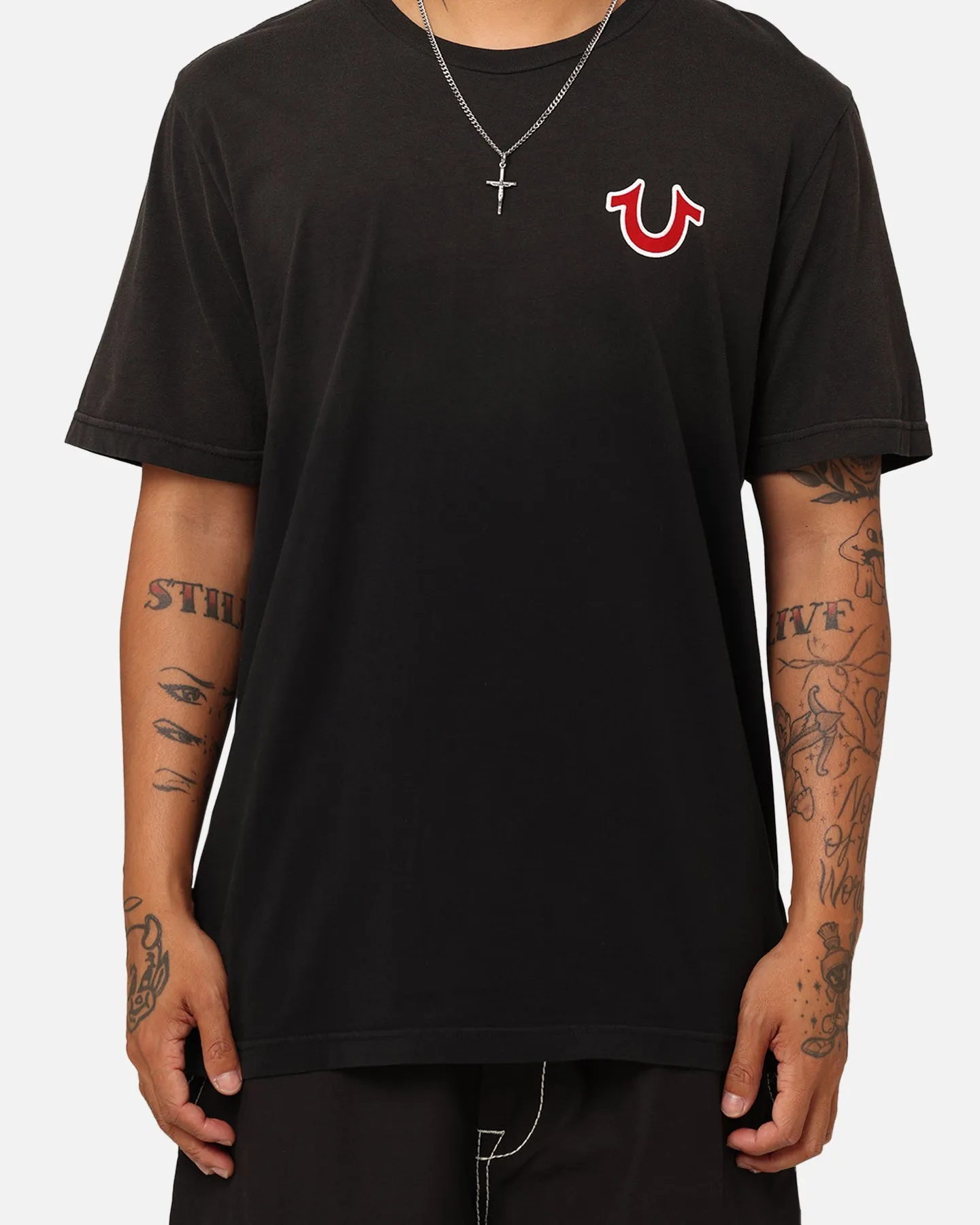 True Religion JV7 Washed T-Shirt Jet Black MinimalistStitching layerable