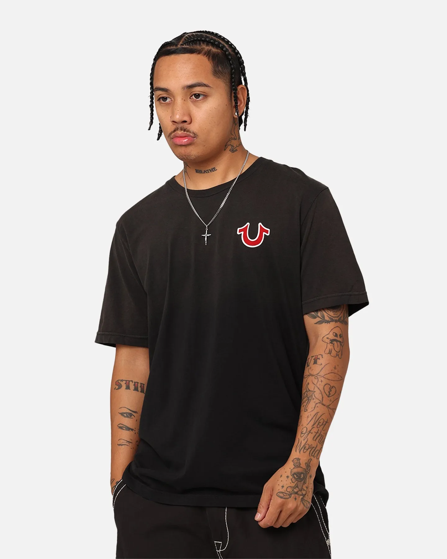 True Religion JV7 Washed T-Shirt Jet Black Simple yet stylish Tagless Design