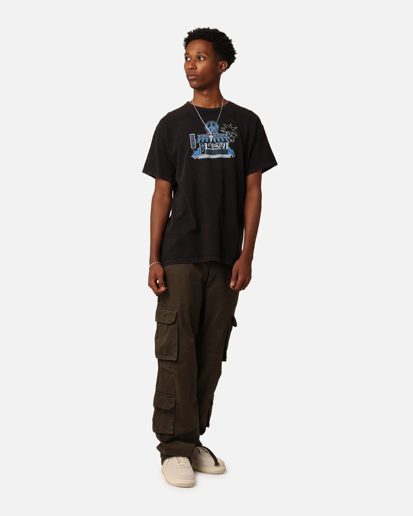 Soft and Stylish Spandex Enhanced Elasticity Goat Crew Design Studios Peace T-Shirt Black Wash