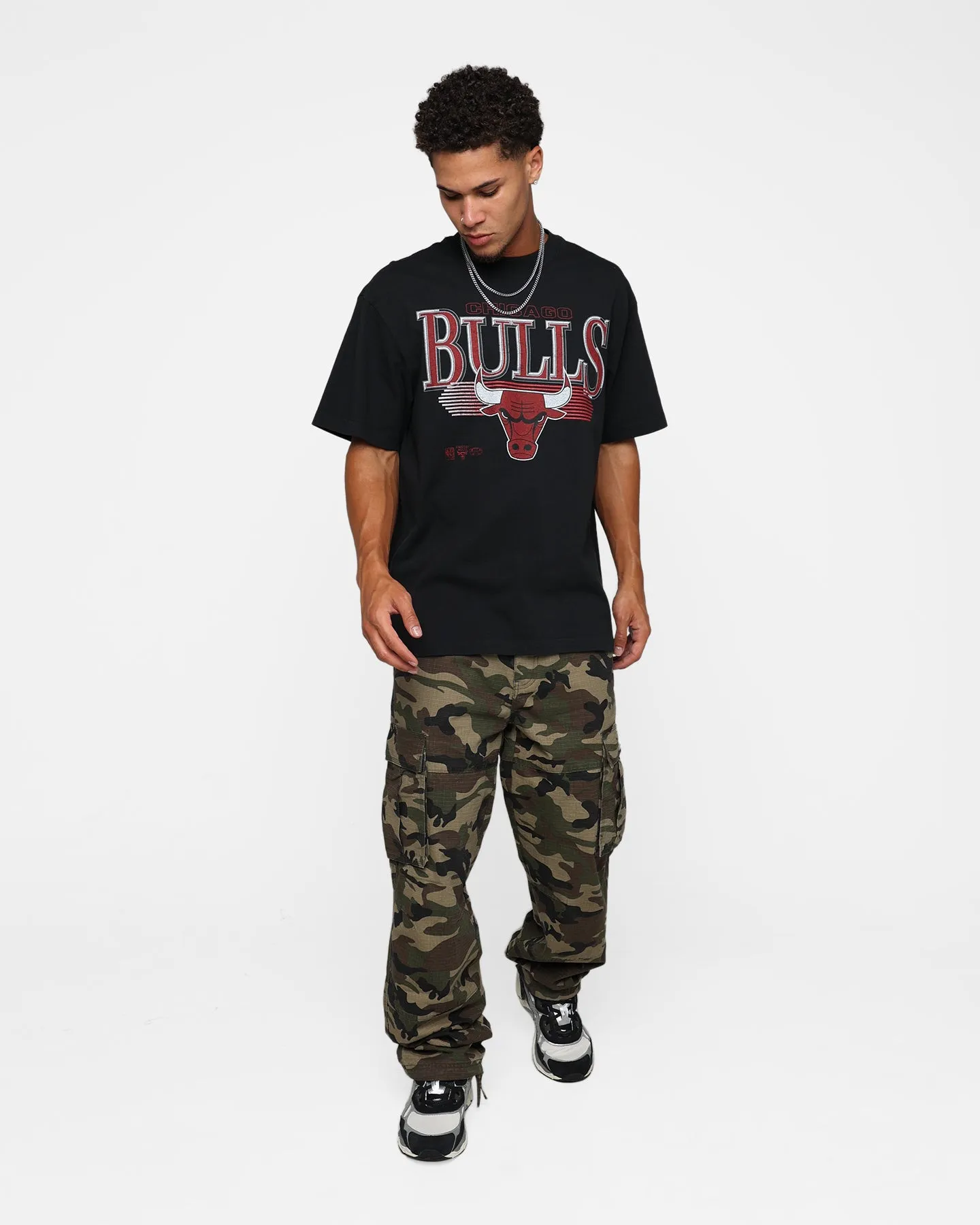 Cool and Comfortable Mitchell & Ness Chicago Bulls Underscore T-Shirt Faded Black