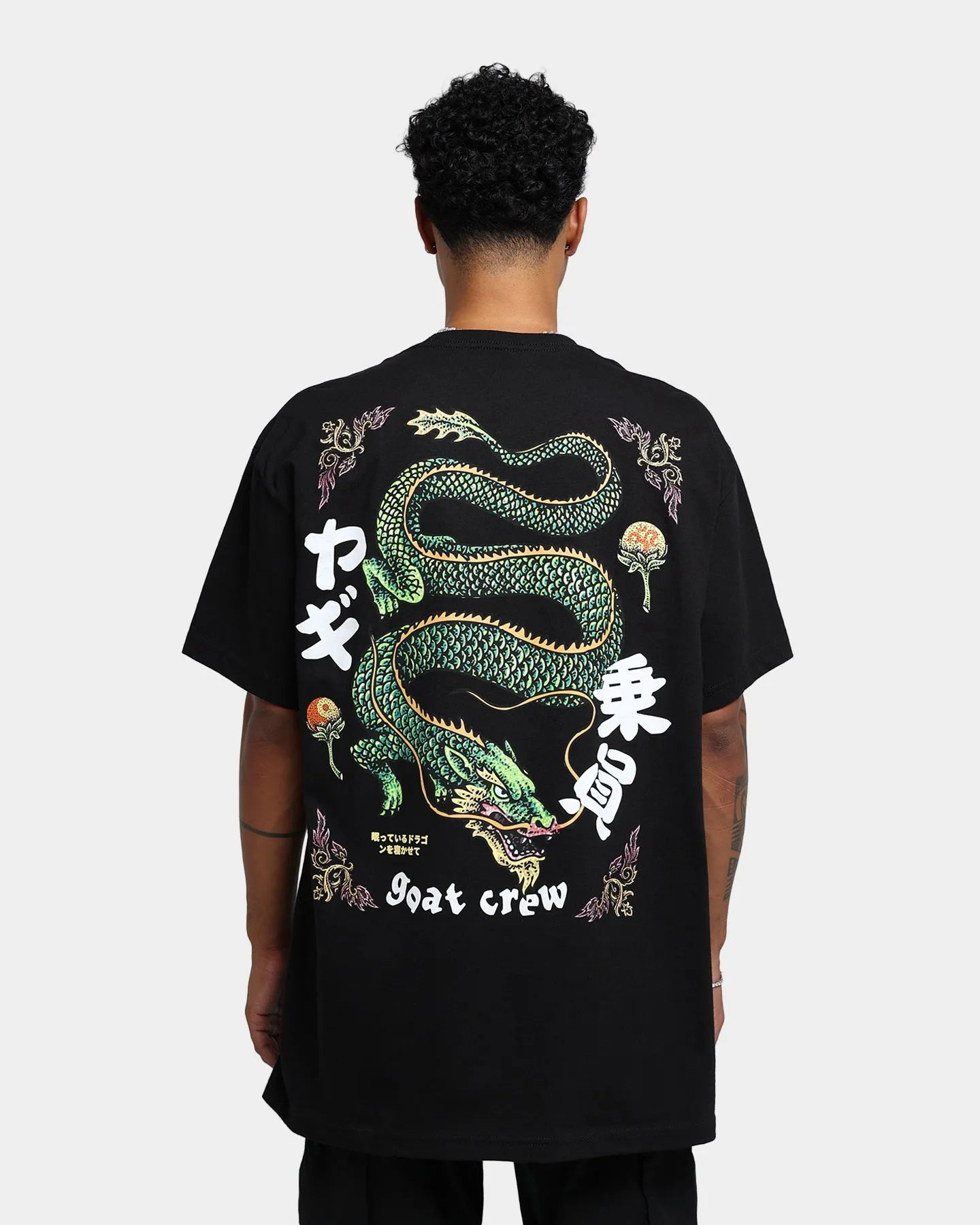 Wrinkle Resistant Material Comfortable apparel Goat Crew Sleeping Dragons T-Shirt Black