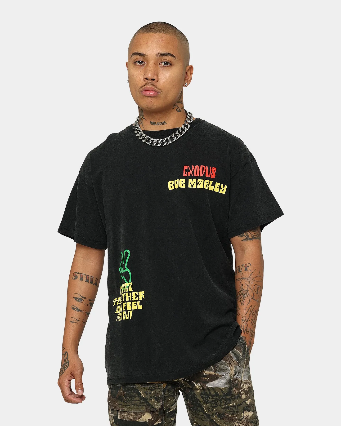 Tagless Comfort WrinkleResistant Texture Bob Marley One Love One Heart Vintage T-Shirt Washed Black