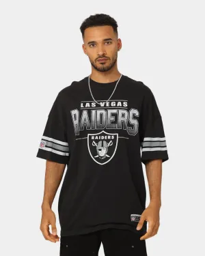 Basic Wear Majestic Athletic Las Vegas Raiders Sport Stripe Sleeve Oversized Vintage T-Shirt Faded Black