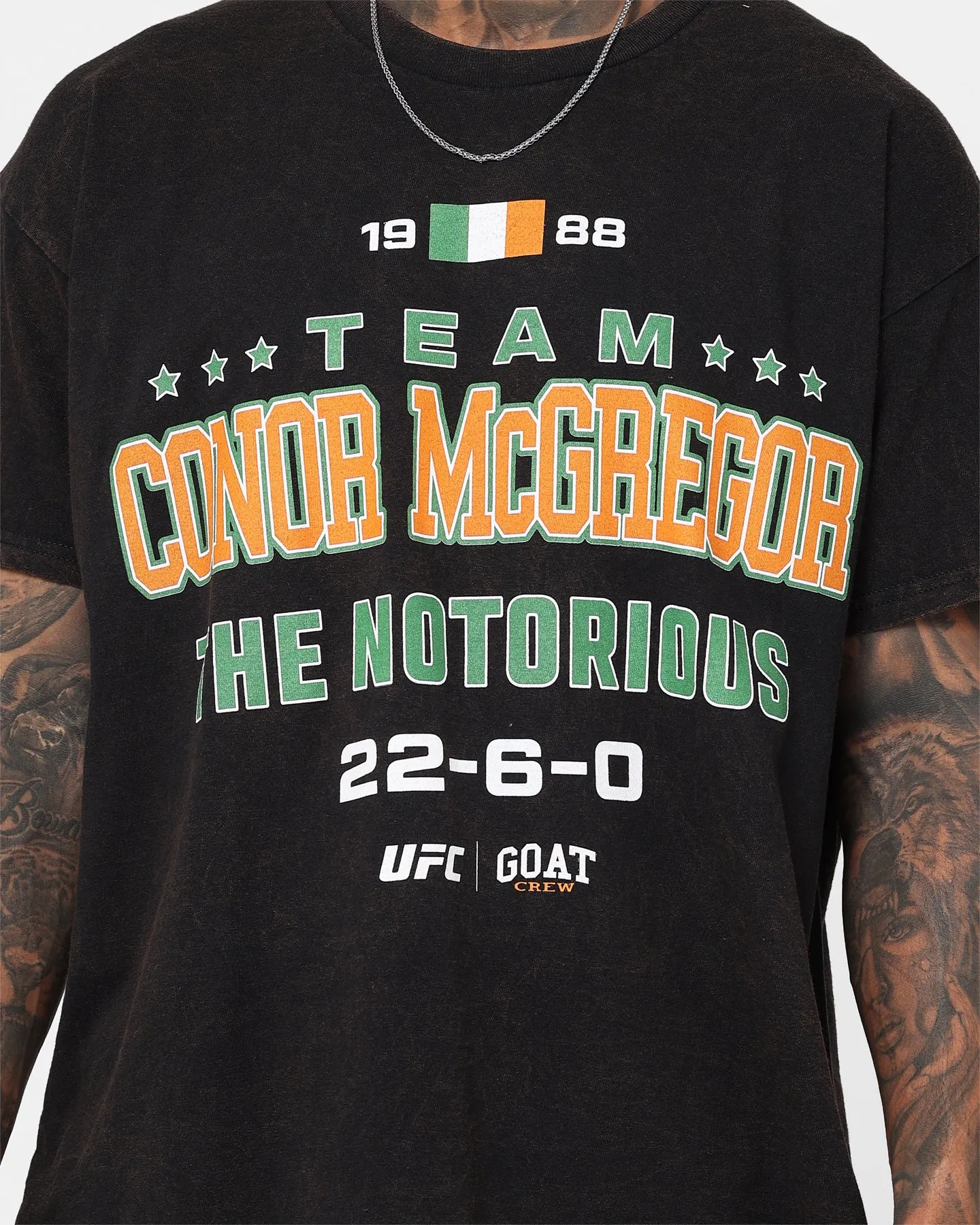 UFC By Goat Crew Team McGregor Vintage T-Shirt Black Wash Casual Wear Cozy Comfort