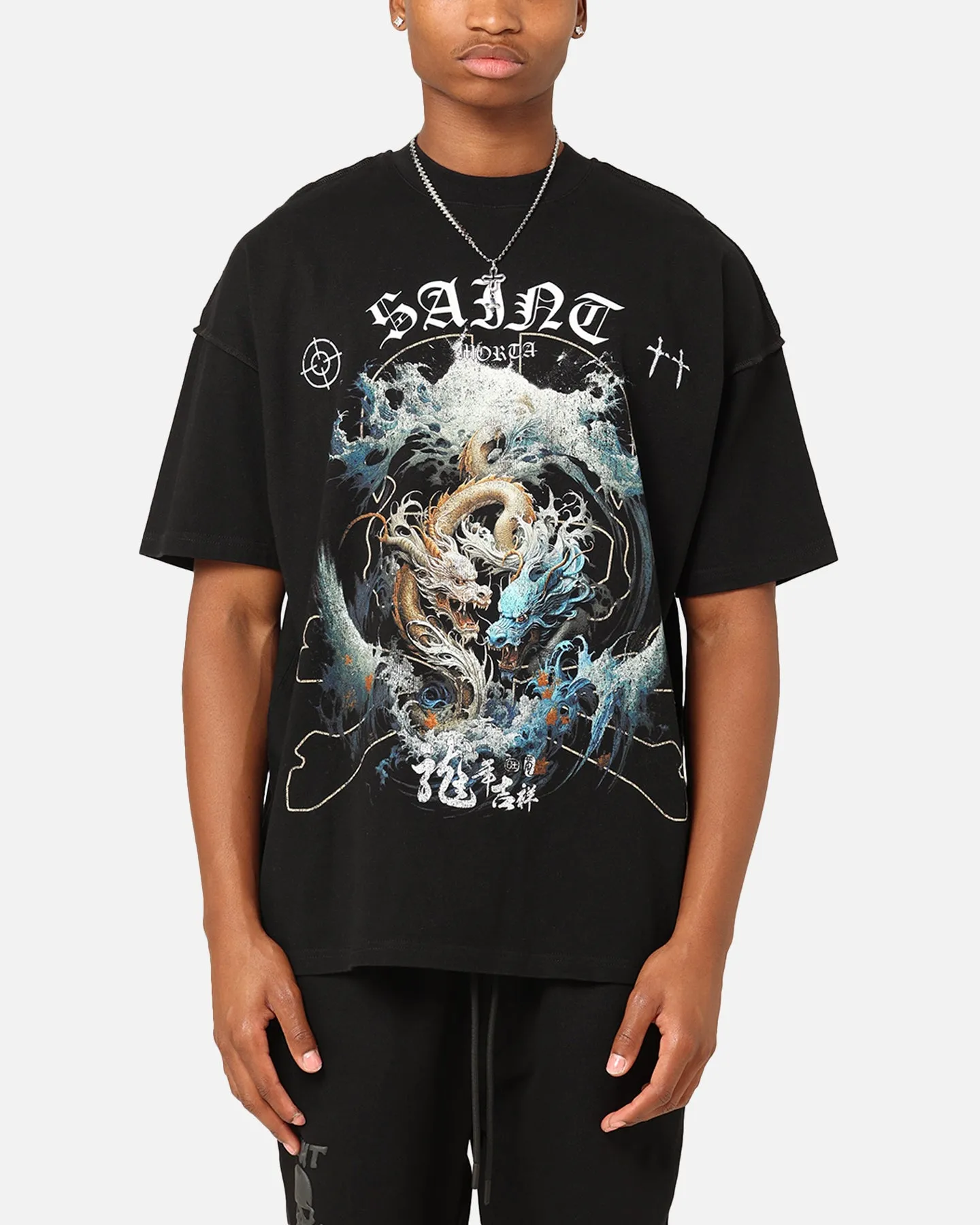 Cozy Look Casual Statement Saint Morta Year Of The Dragon Boxy T-Shirt Black
