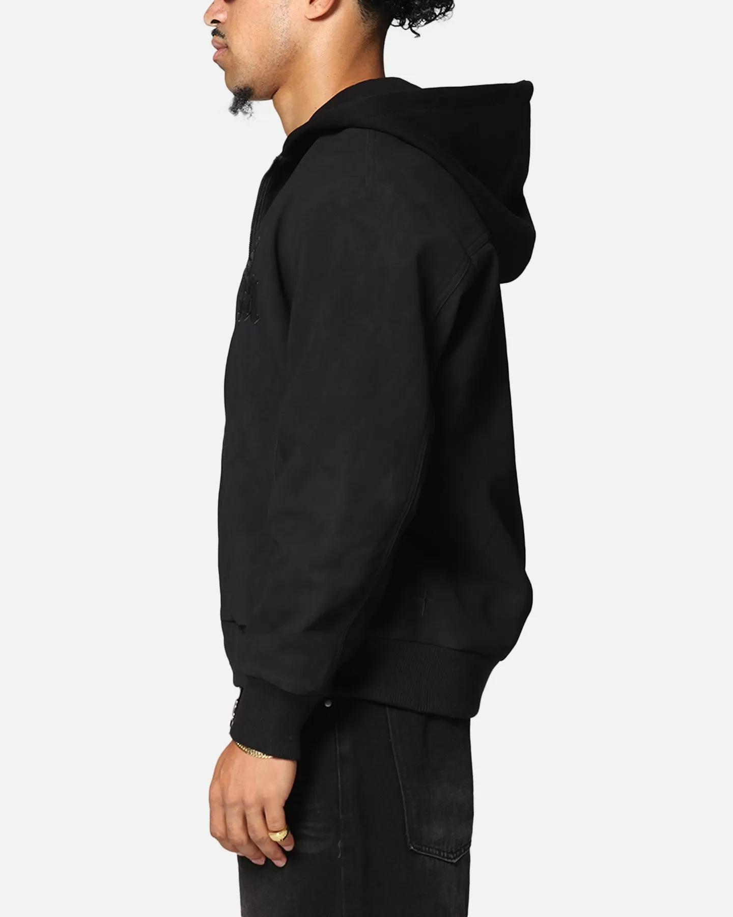 Stole Anti-pilling Saint Morta Gothic Hooded PU Bomber Jacket Black/Black