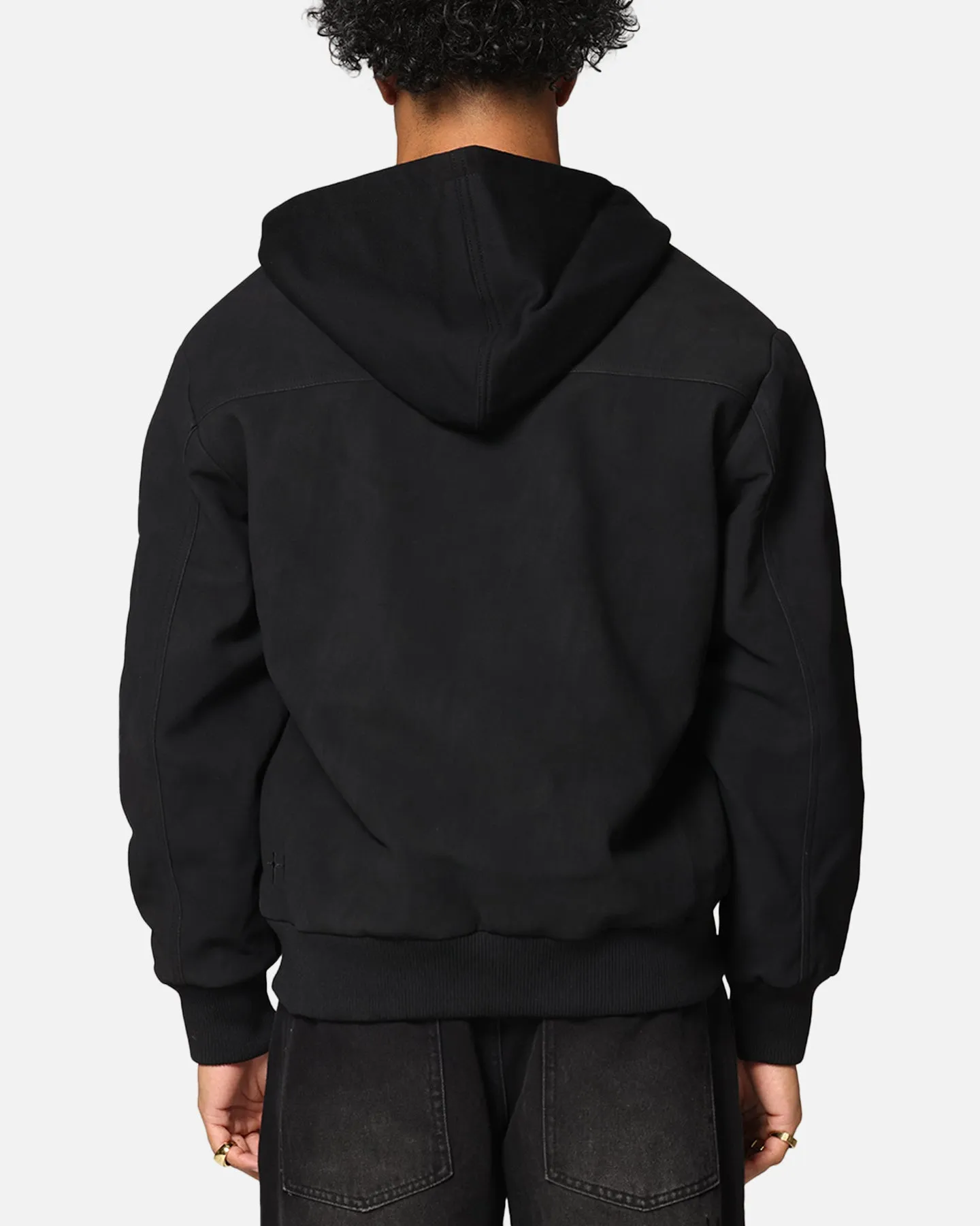 Saint Morta Gothic Hooded PU Bomber Jacket Black/Black Soft Touch Flexible Movement