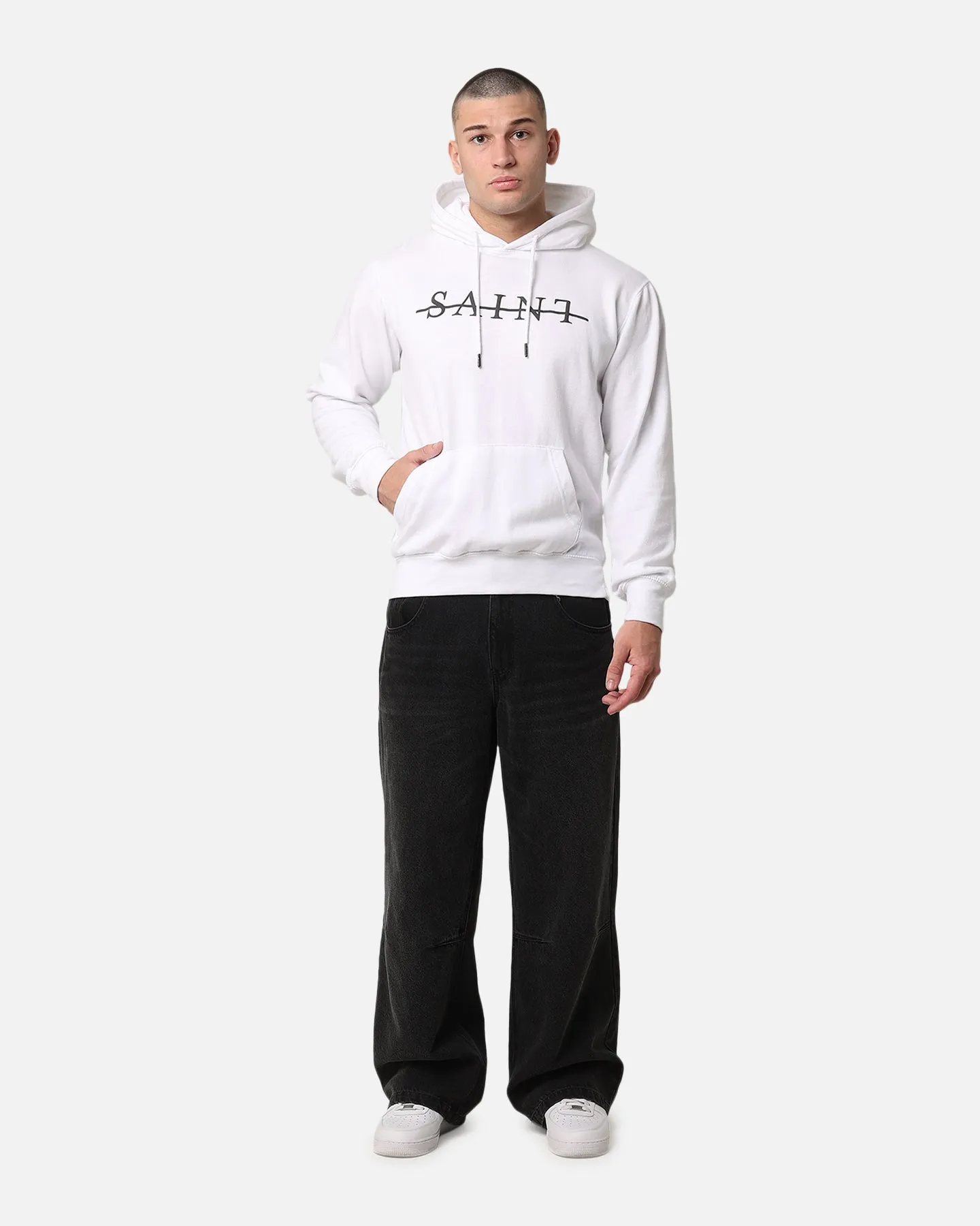 Saint Morta Strikeout Hoodie White Low Impact Processing Tagless Design