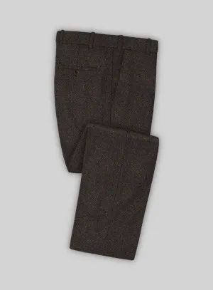 Comfortable Business Fashionable Look Highlander Heavy Dark Brown Herringbone Tweed Pants