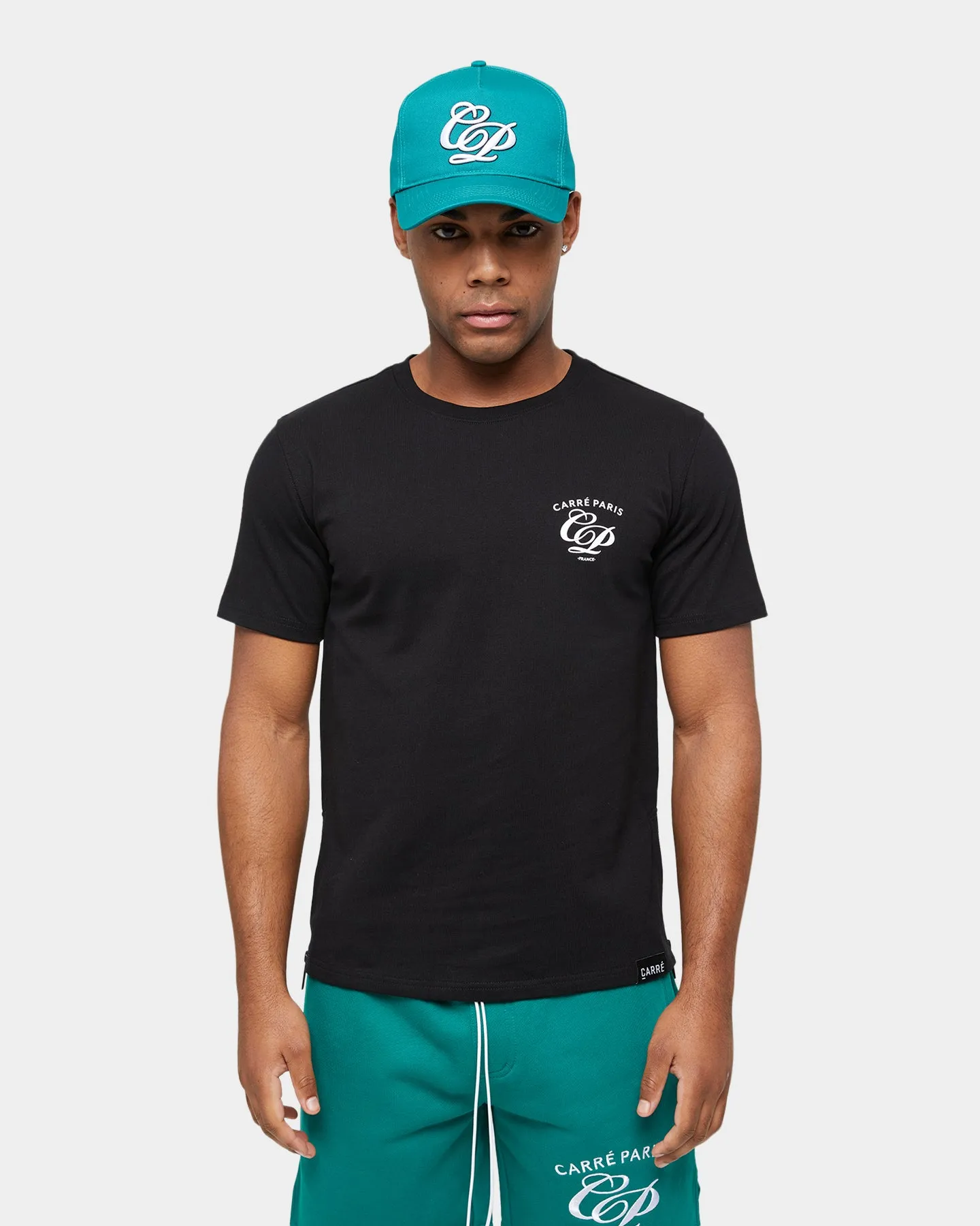 Longline Hemline Carre Revolution Zip Drop Tail T-Shirt Black