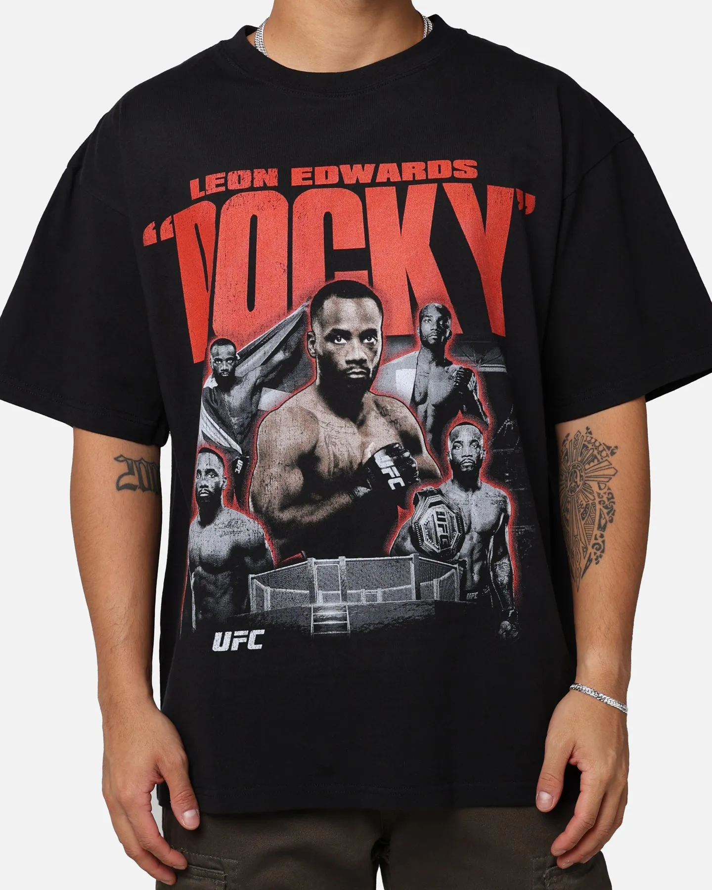 Garment Dyed UFC By Goat Crew Leon "Rocky" Edwards Vintage T-Shirt Washed Black