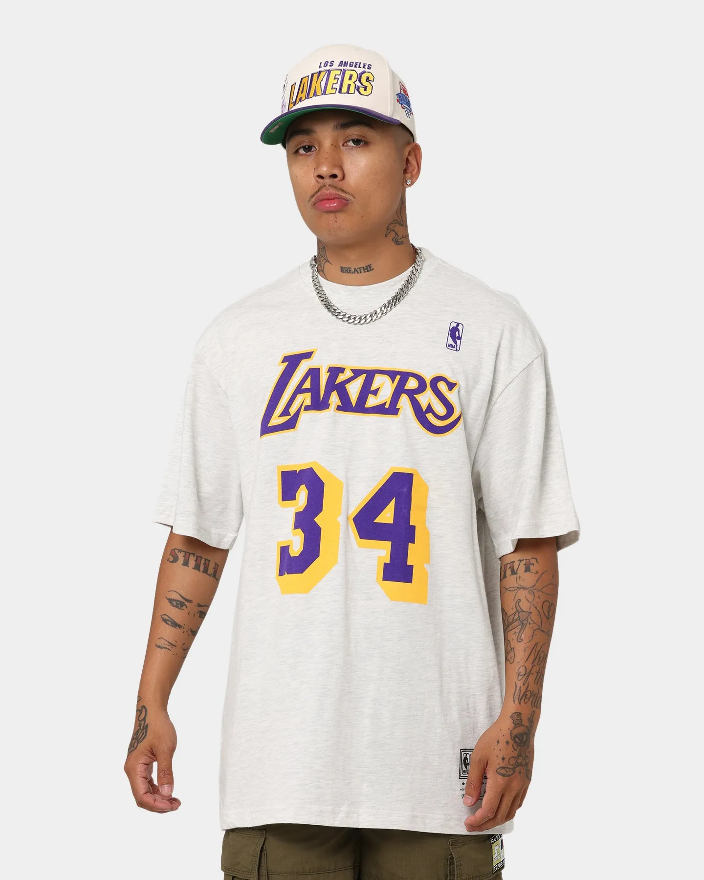 Mitchell & Ness Los Angeles Lakers Shaquille O'Neal #34 N&N T-Shirt White Marle Timeless Look Wear MultipurposeCuffs