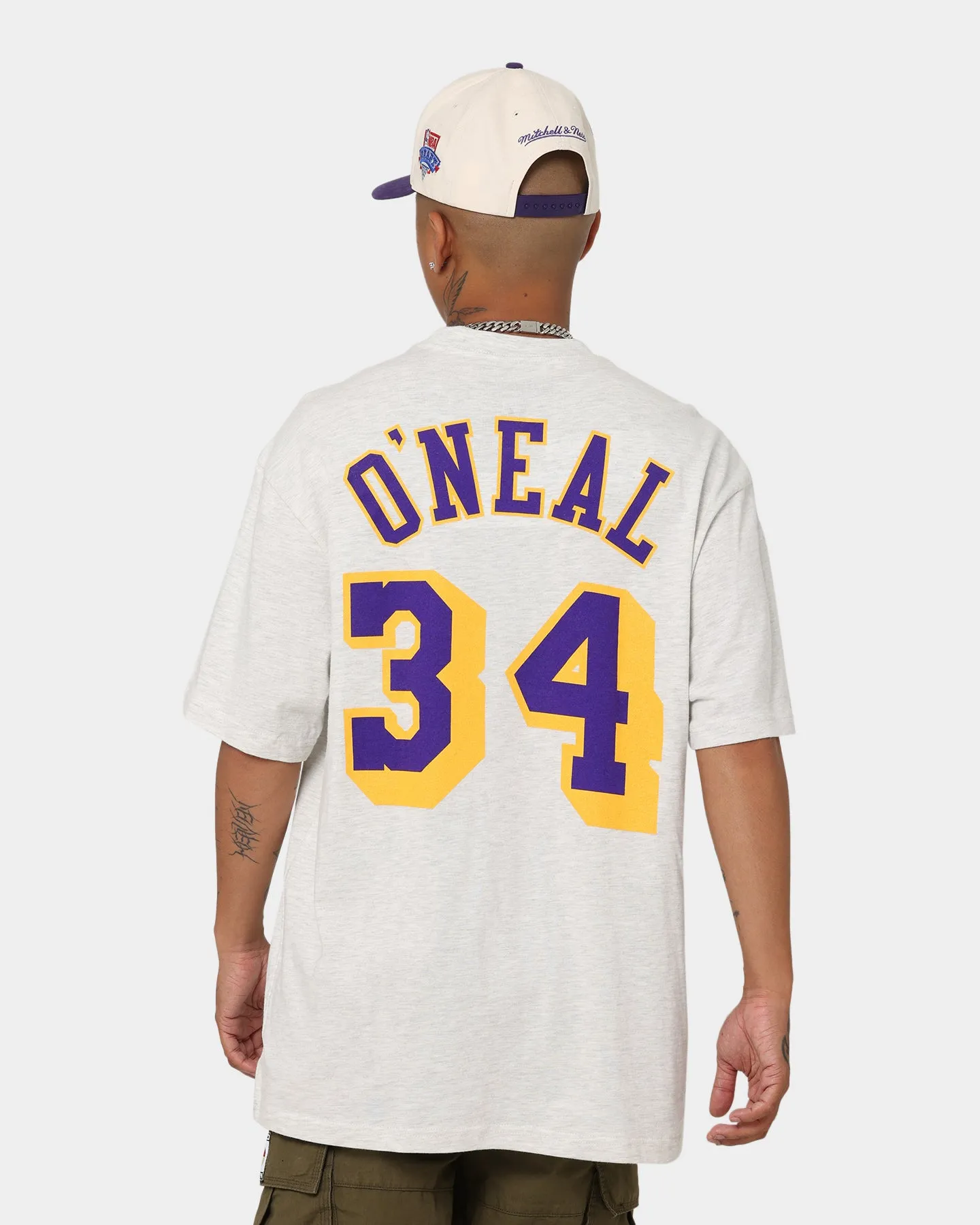 Tubular Knit Structure FlexibleKnit Mitchell & Ness Los Angeles Lakers Shaquille O'Neal #34 N&N T-Shirt White Marle