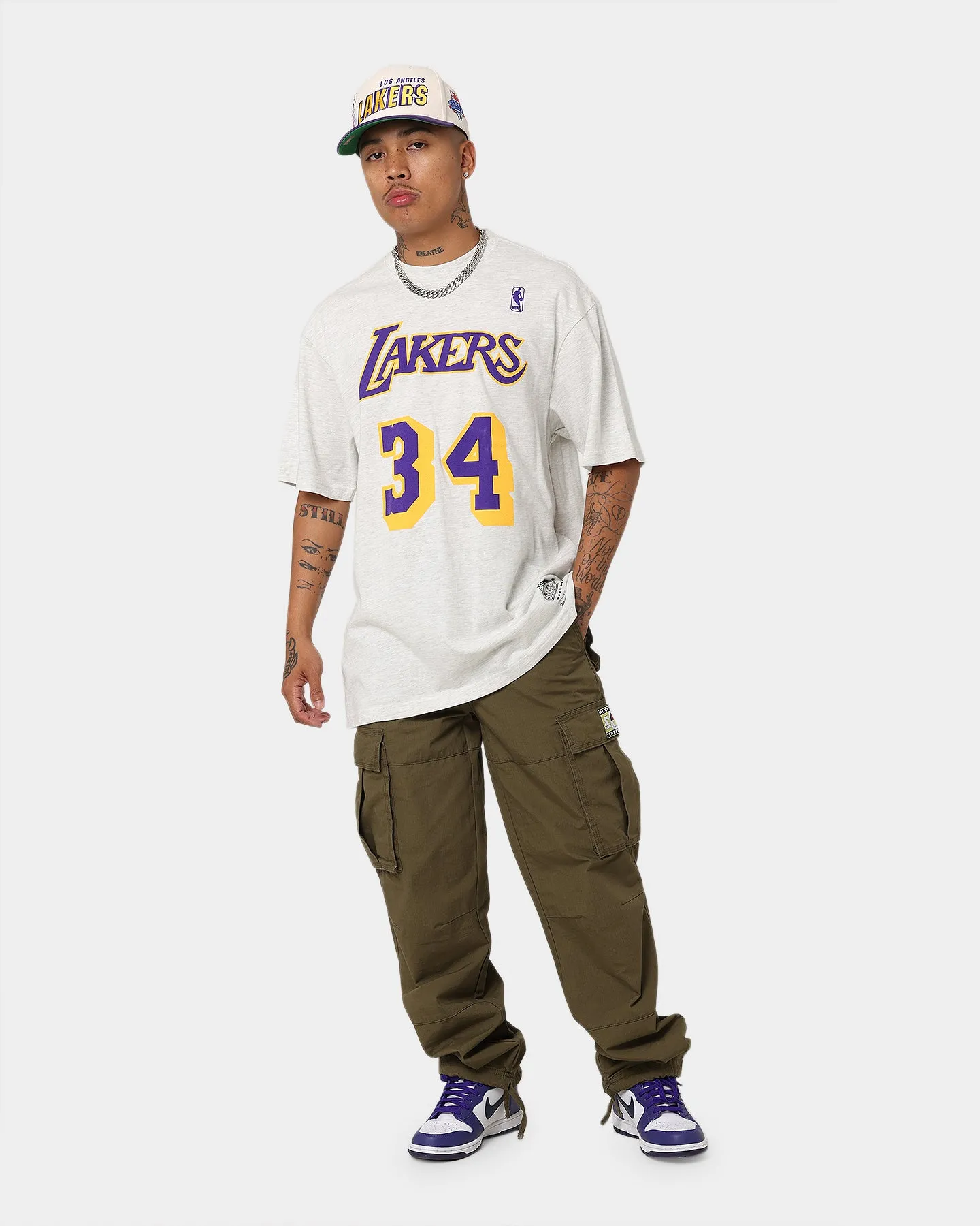 Cozy Design Mitchell & Ness Los Angeles Lakers Shaquille O'Neal #34 N&N T-Shirt White Marle