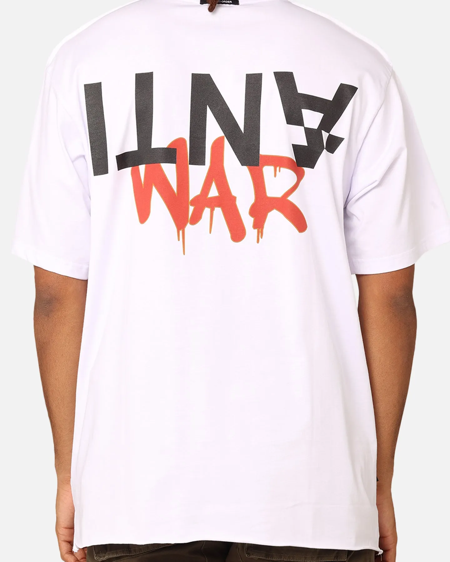 Flexible Cuff Design Urban Casual Look The Anti Order Anti War Baggy T-Shirt White