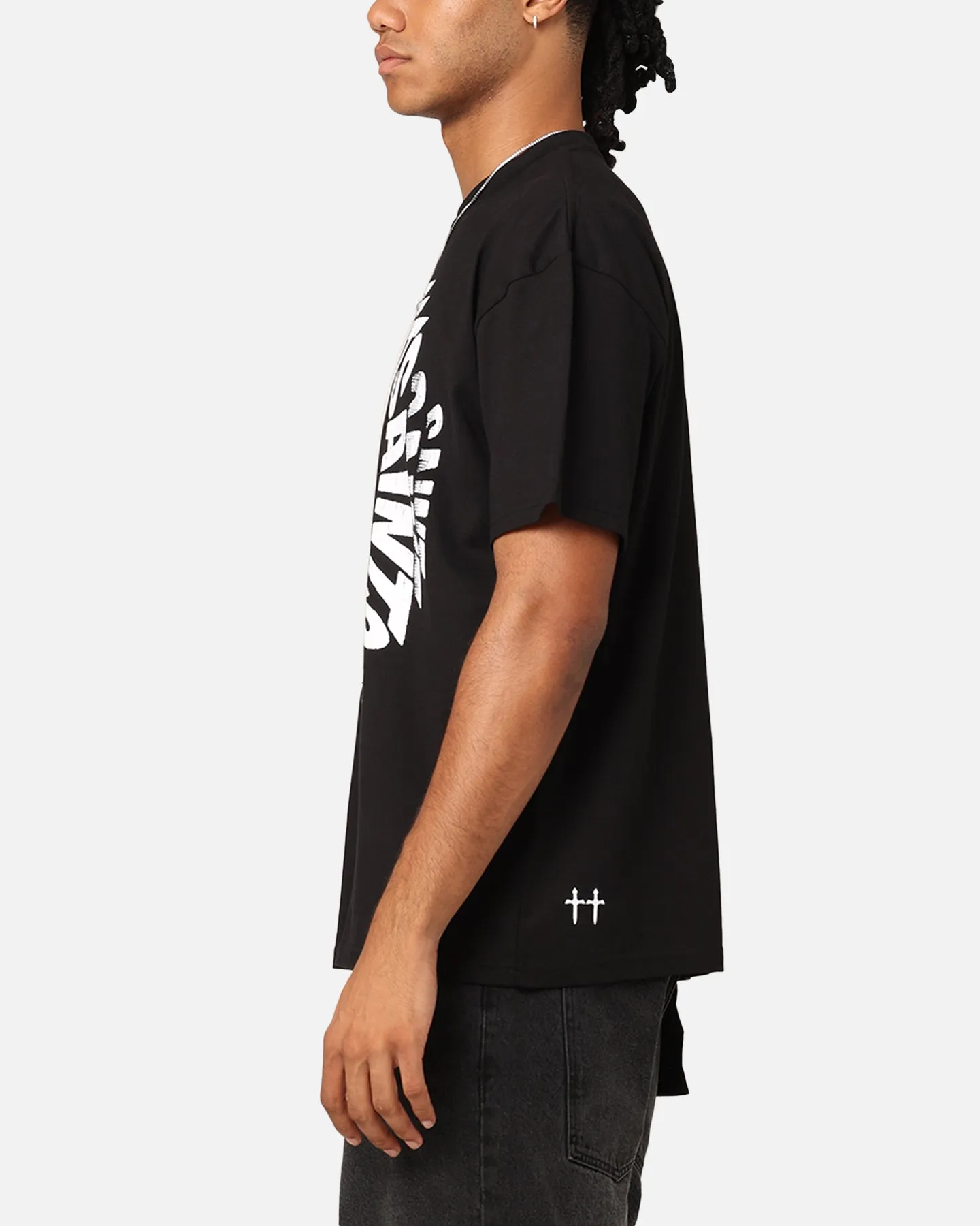 Buttery Soft Fabric Relaxed Look Saint Morta Rave Drop Shoulder T-Shirt Black