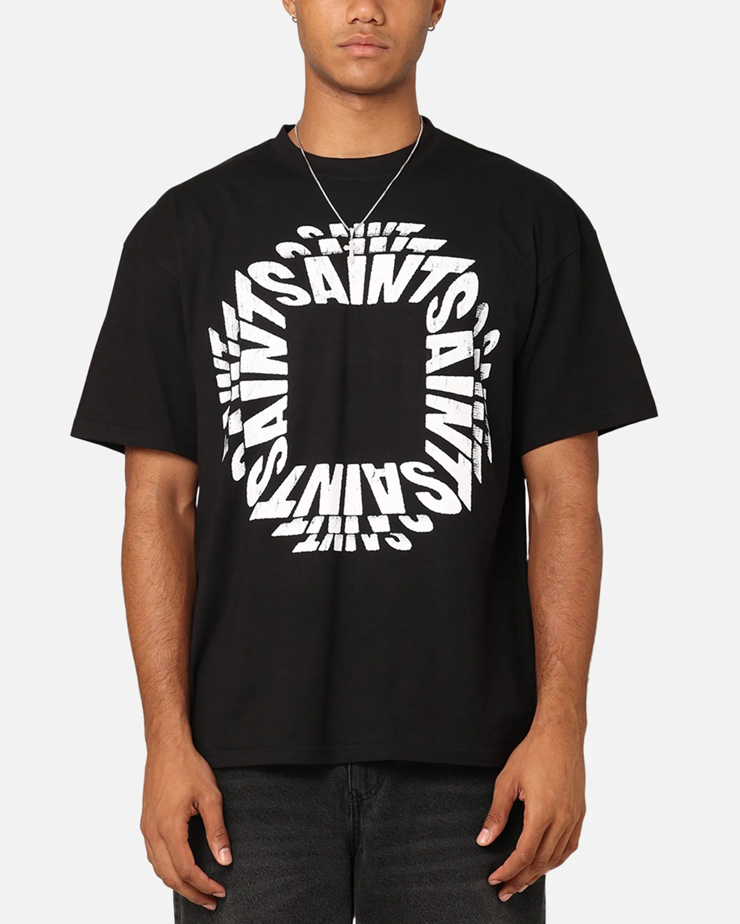 Retro Simple yet stylish Saint Morta Rave Drop Shoulder T-Shirt Black