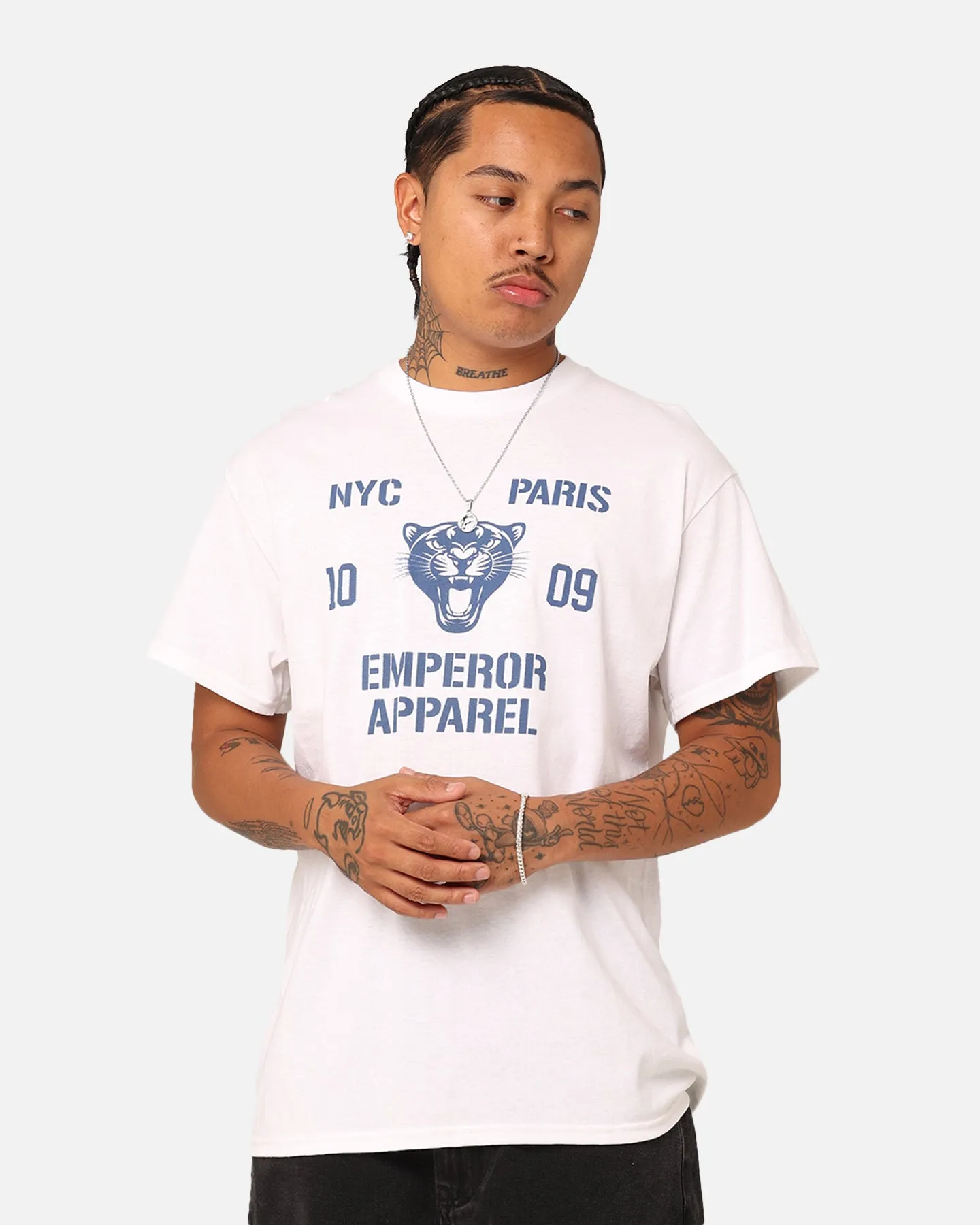 Drop Shoulder Design Cool Layering Emperor Apparel Collegiate T-Shirt White