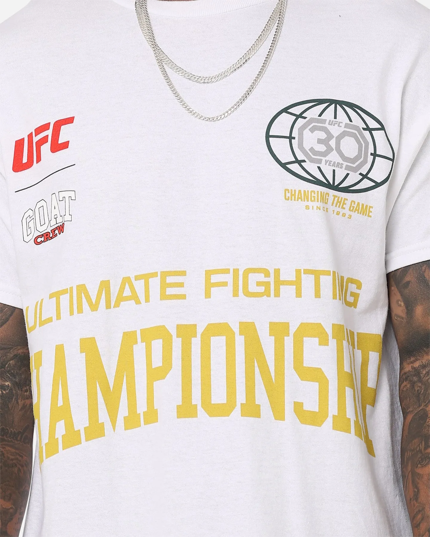 UFC By Goat Crew 30th Anniversary Vintage T-Shirt White Lightweight Style Urban Casual Look