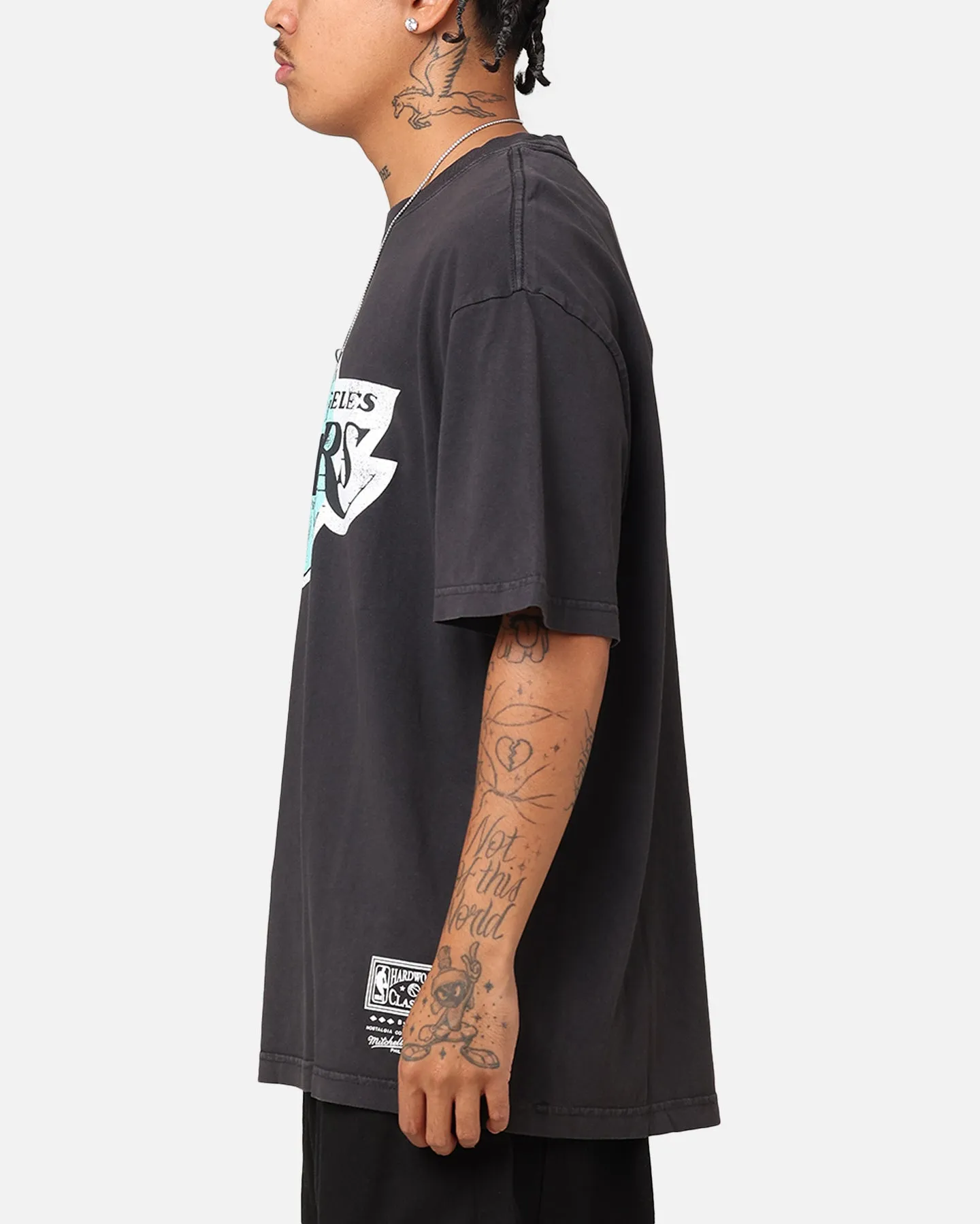 Mitchell & Ness Los Angeles Lakers Ice Blue Logo T-Shirt Faded Black Relaxing Fit No Shrink Technology