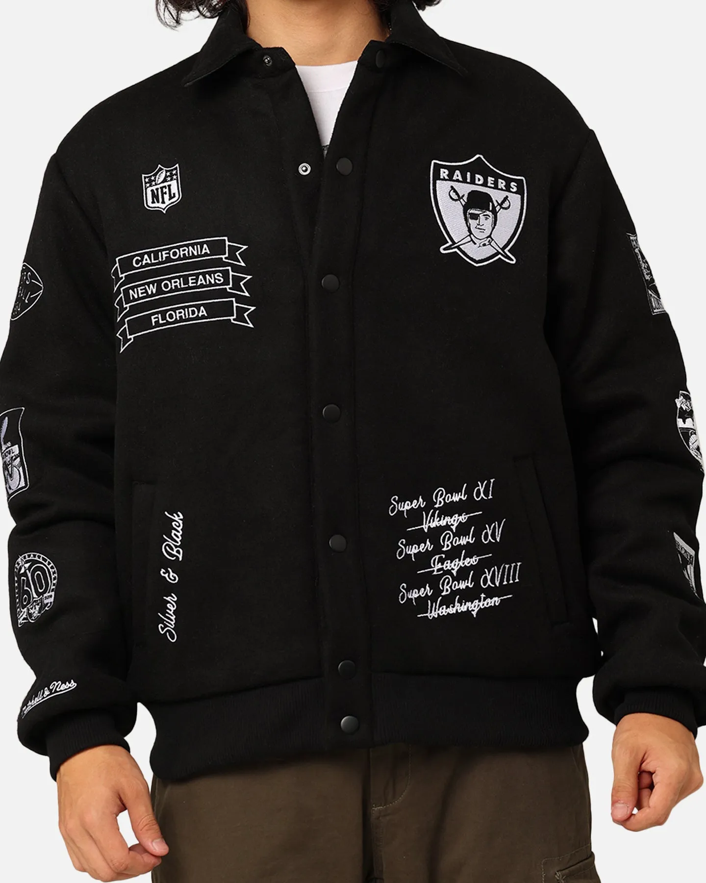 platform Mitchell & Ness Las Vegas Raiders Super Bowl Champs Jacket Black
