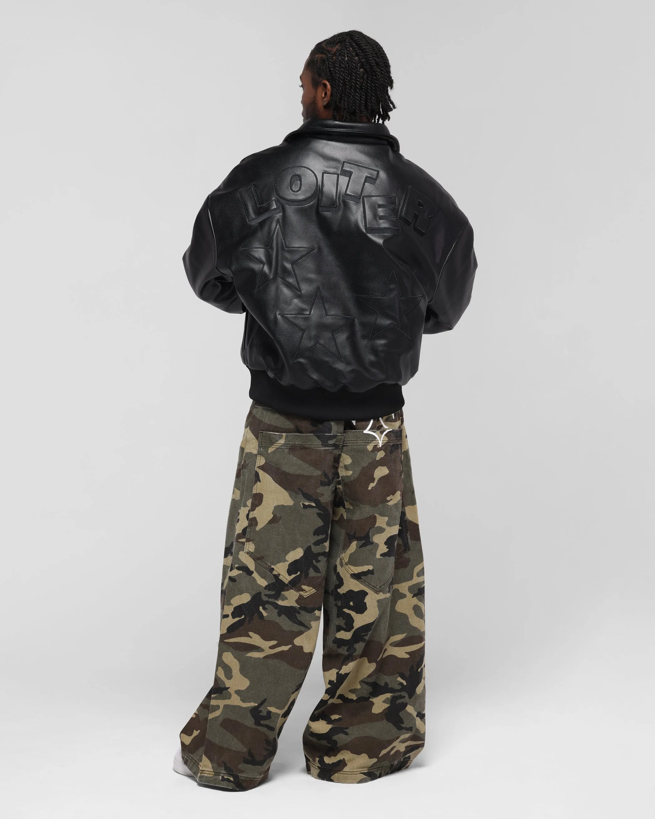 Loiter Solar Vegan Leather Varsity Jacket Black TapedSeams Refined Casual