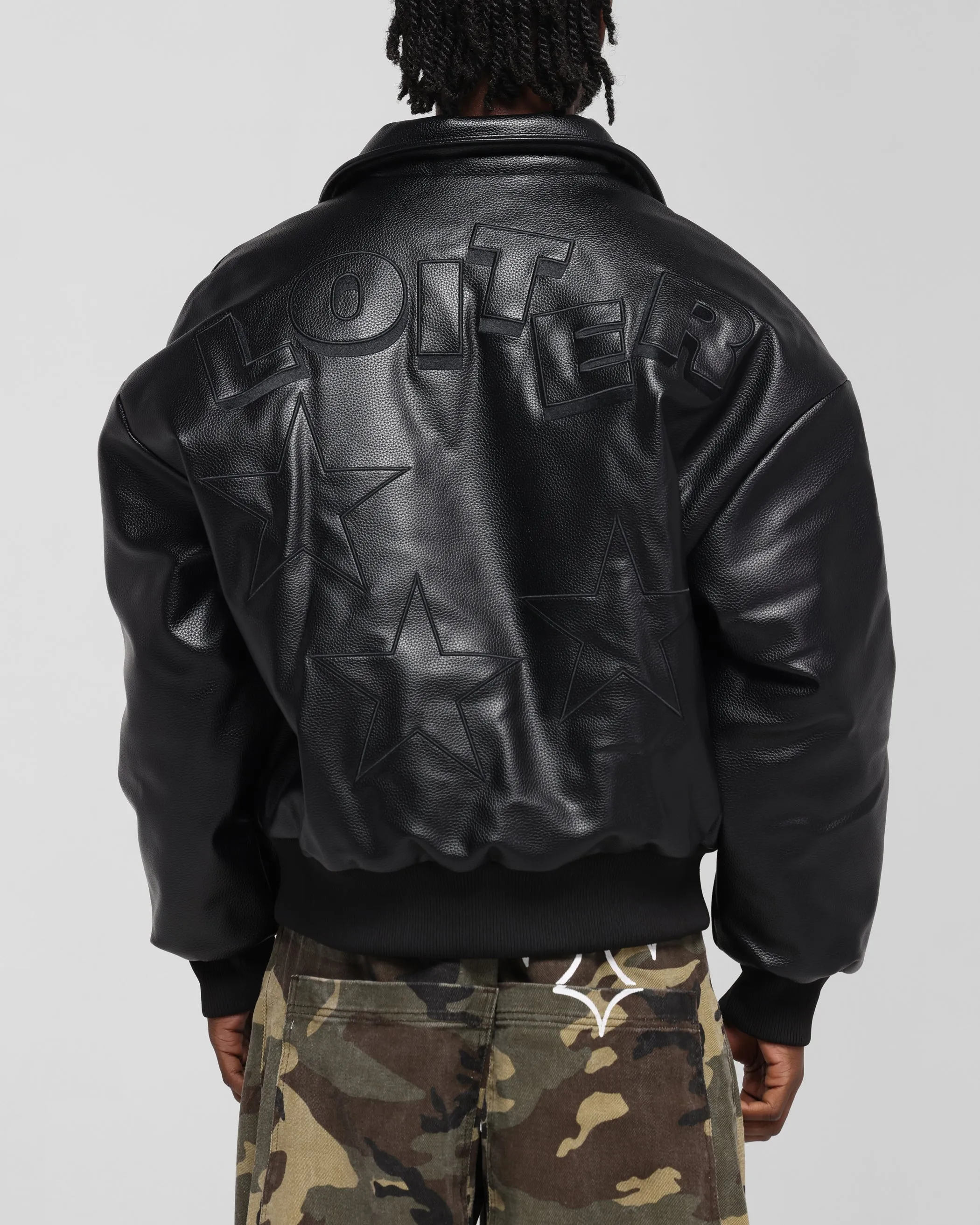 Loiter Solar Vegan Leather Varsity Jacket Black SnapFasteners