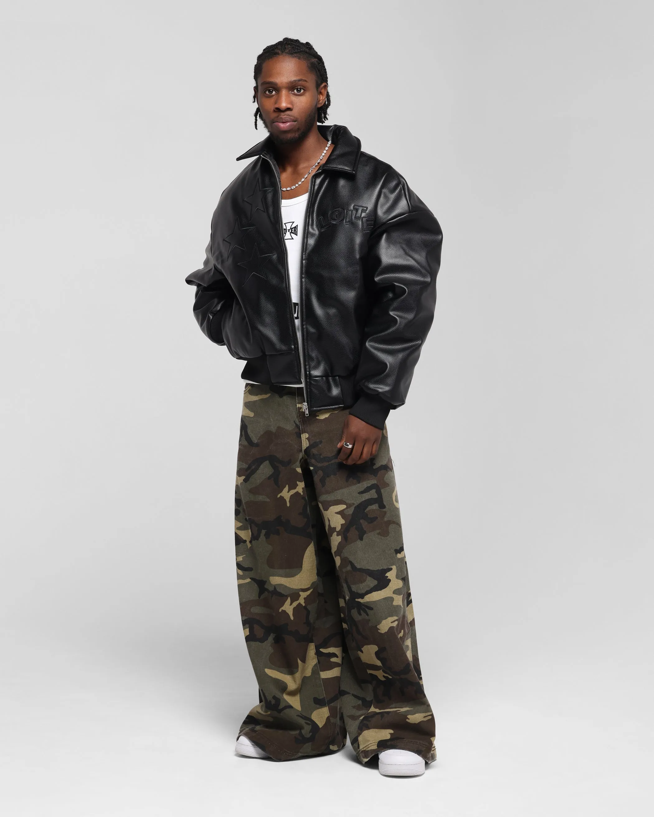 Go Anywhere Loiter Solar Vegan Leather Varsity Jacket Black