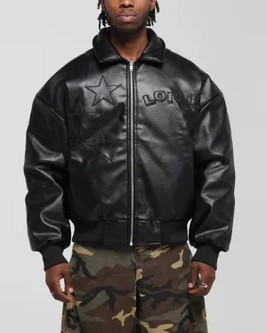 Loiter Solar Vegan Leather Varsity Jacket Black Polyester