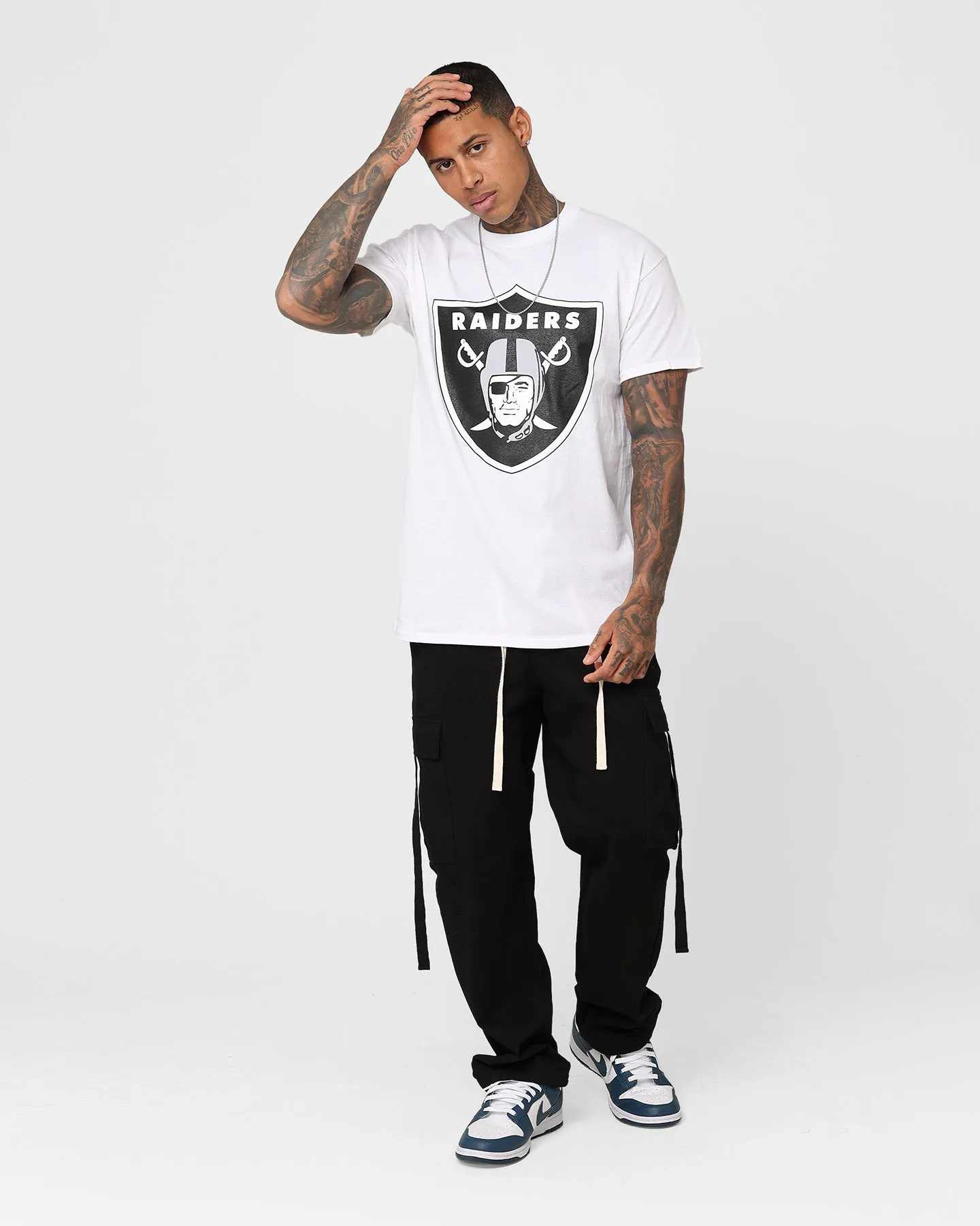 Organic Cotton Blend Non Irritating Tags Majestic Athletic Las Vegas Raiders Prism T-Shirt Vintage White