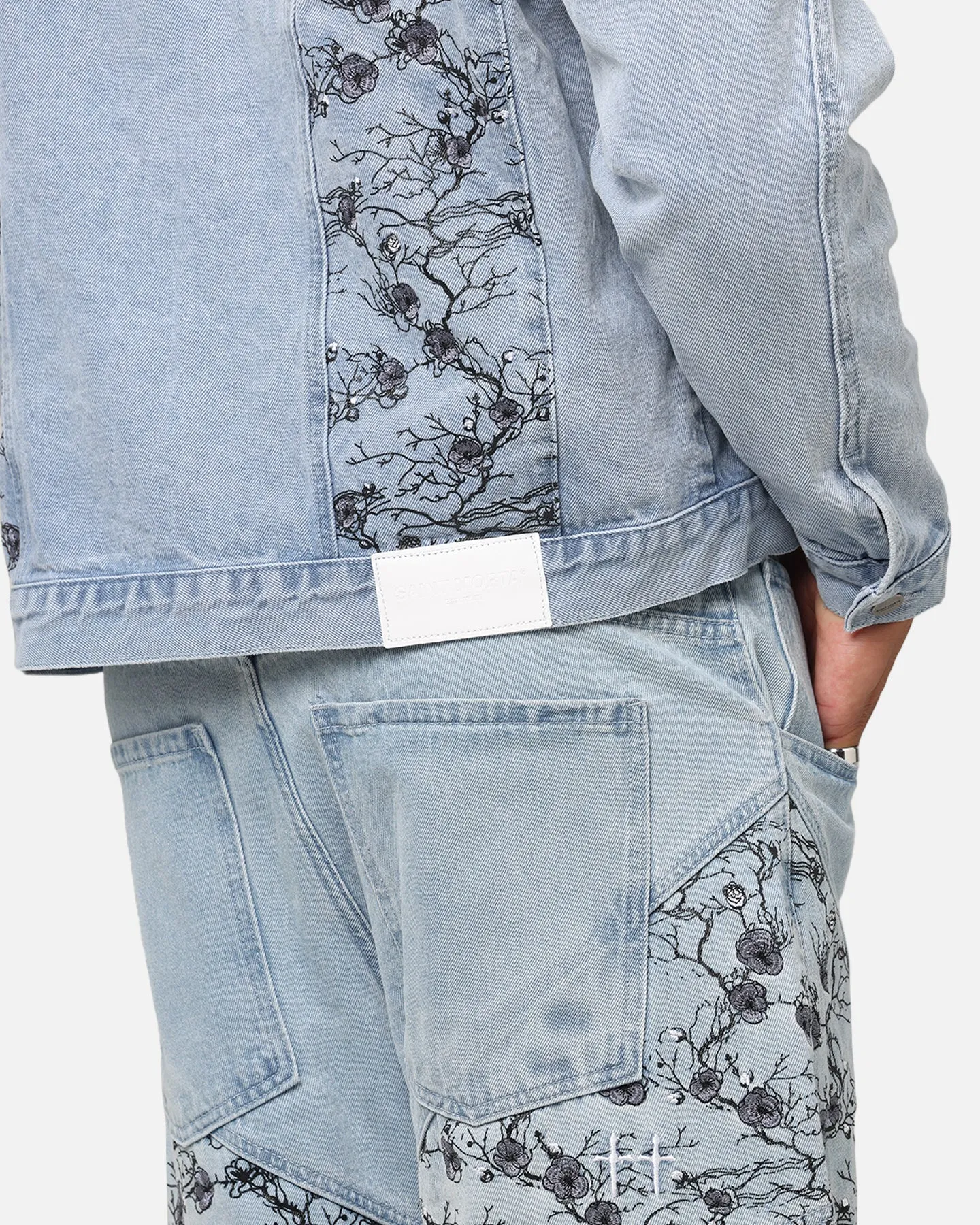 Saint Morta Amplus Poison Ivy Panel Jeans Mid Blue Laser Cut Edges