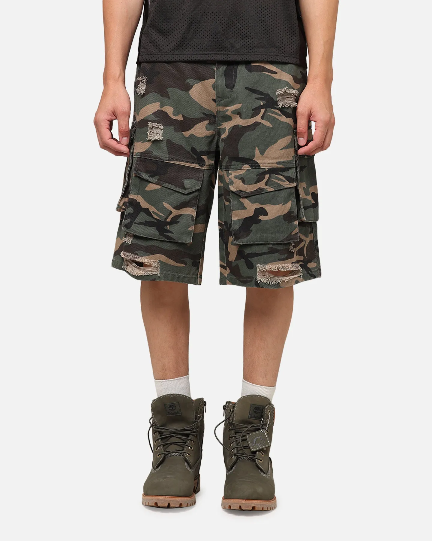 The Anti Order Artillery Baggy Cargo Shorts Woodland Camo Easy Stretch