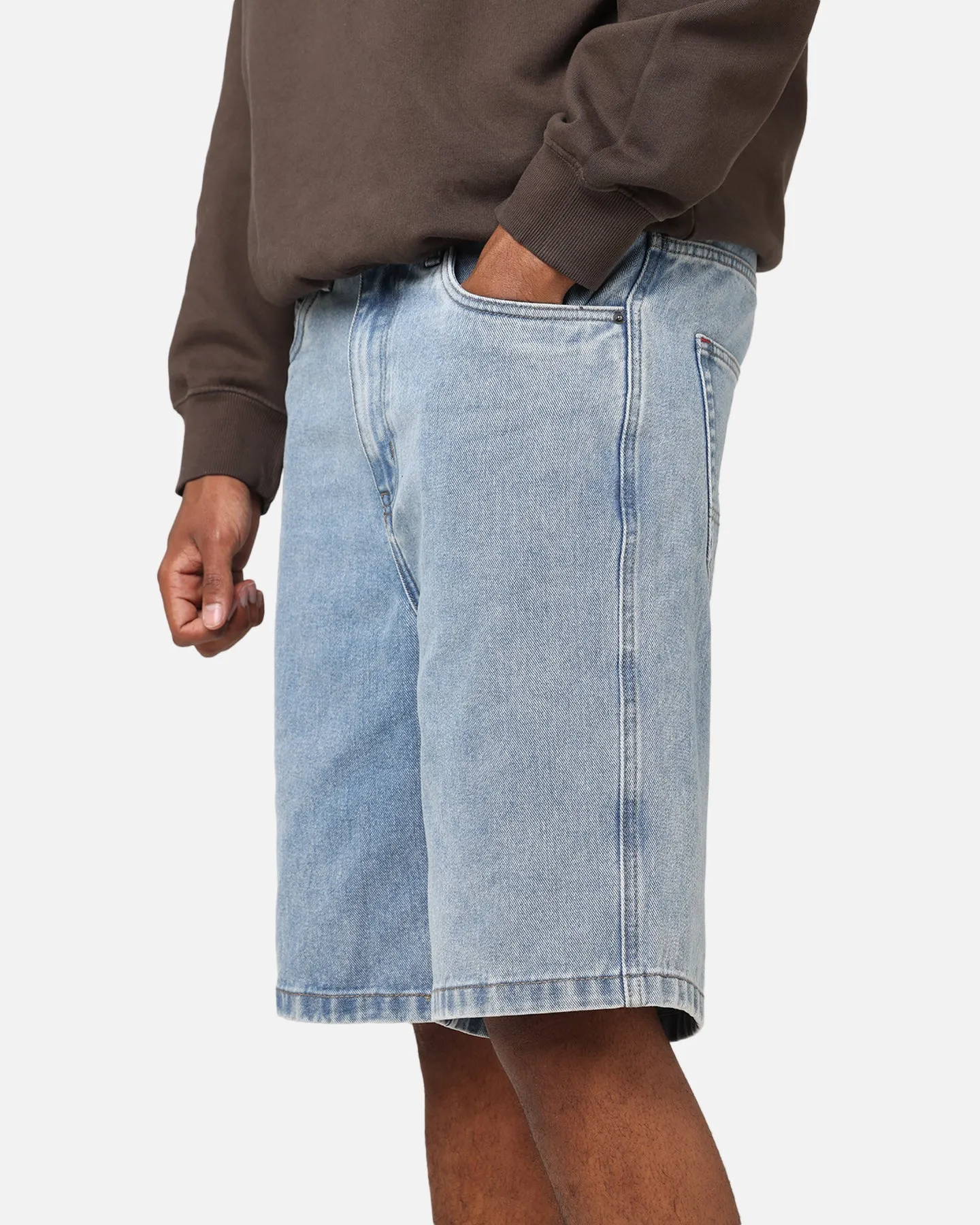 S Double Denim Standard Shorts Blue Washed Denim Festival Outfit Quick Layer