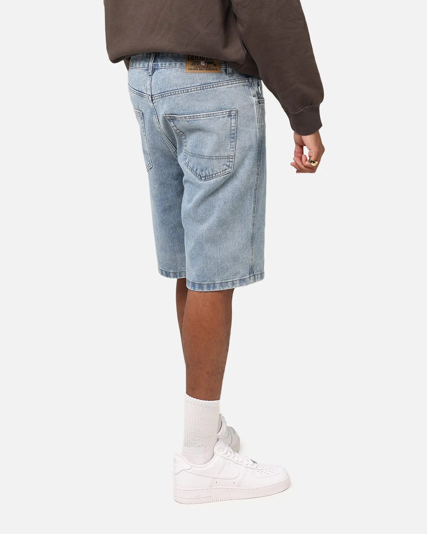 S Double Denim Standard Shorts Blue Washed Denim Ergonomic Contour Shape Urban Comfort