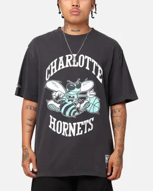 Mitchell & Ness Charlotte Hornets Ice Blue Logo T-Shirt Faded Black Comfortable Design Timeless Must-Have