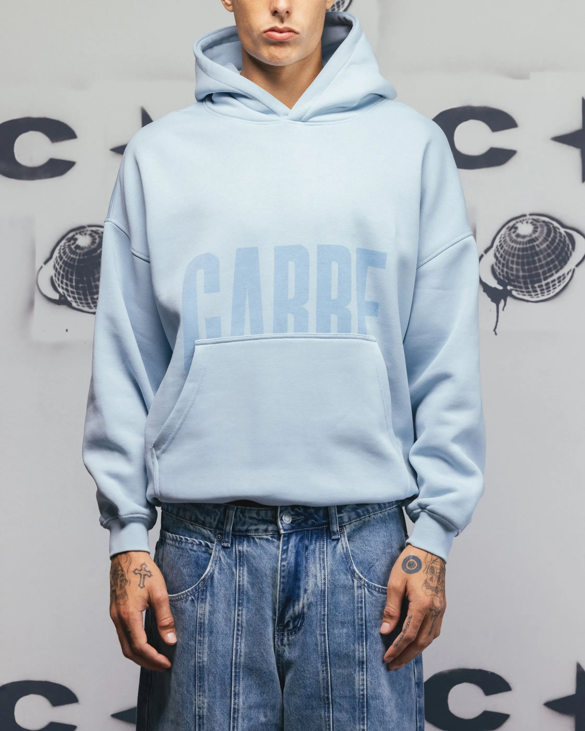 Carre Premium Essentials Hoodie Baby Blue Retro futuristic Sporty Outfit