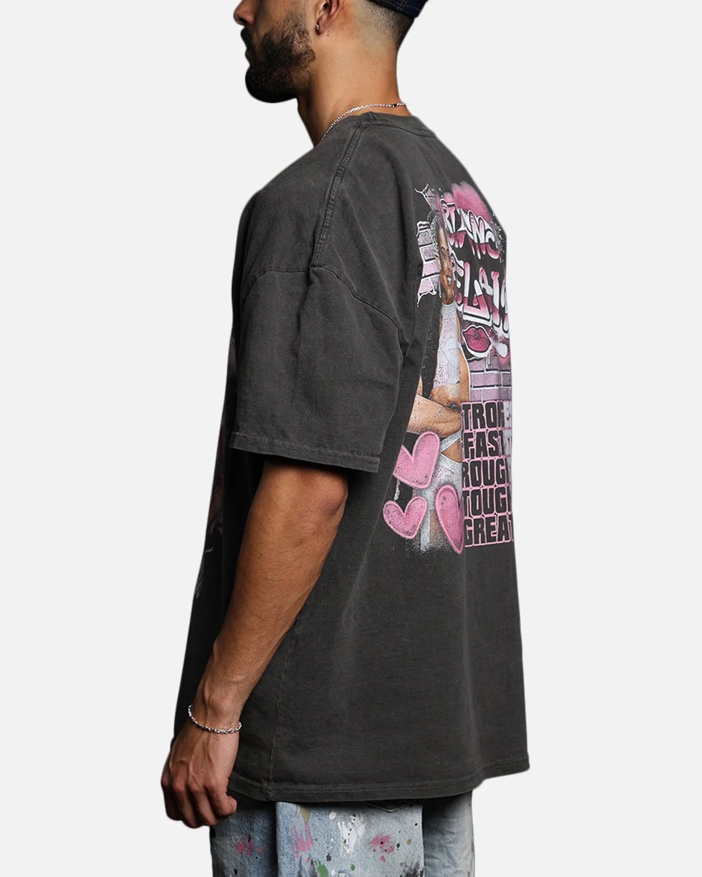 windproof Layered Collar Structure Culture Kings X WWE Bianca Belair Vintage T-Shirt Black Wash