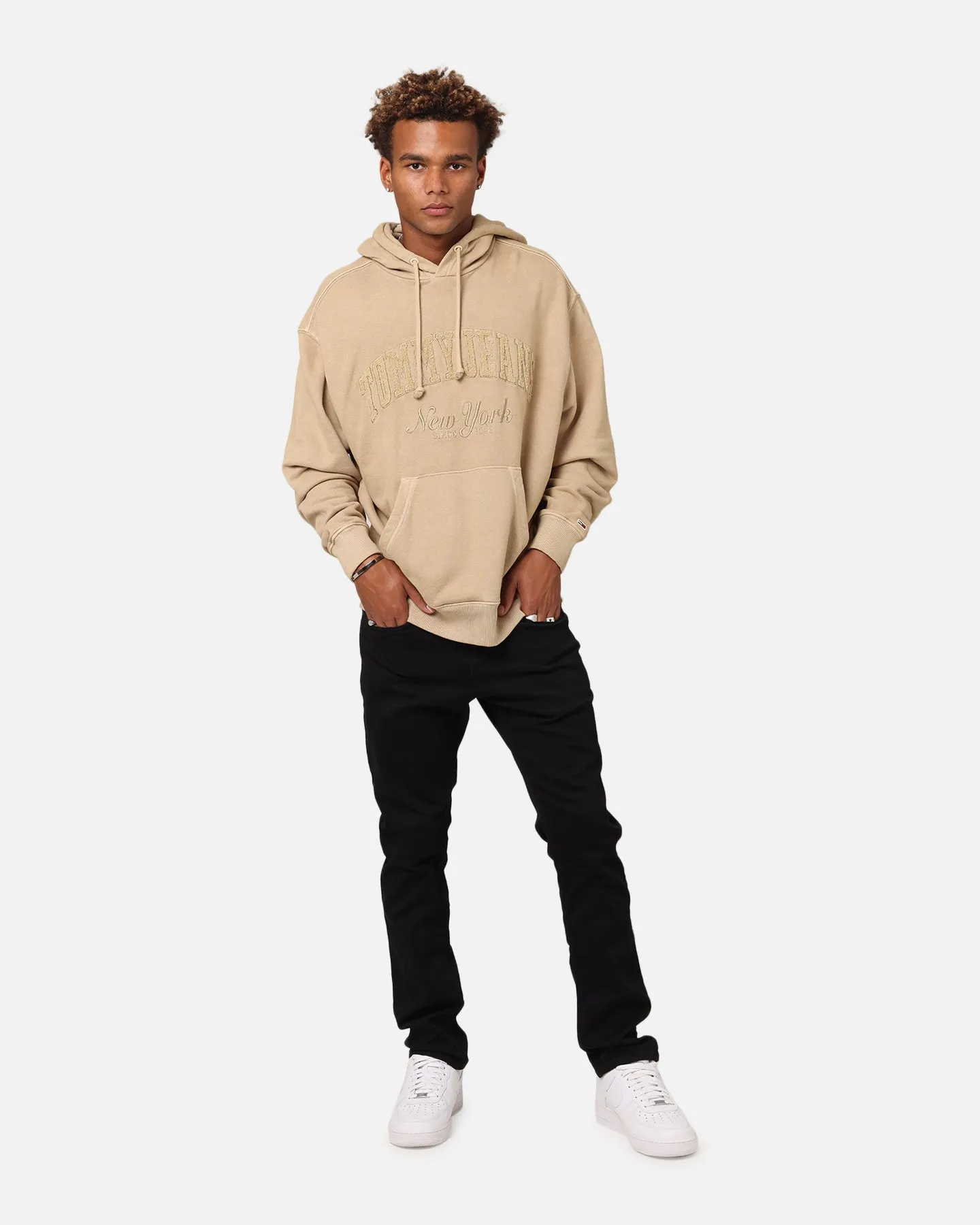 Tommy Jeans Relaxed Vintage Varsity Hoodie Tan Thermal Regulating Fabric Stylish Accessory